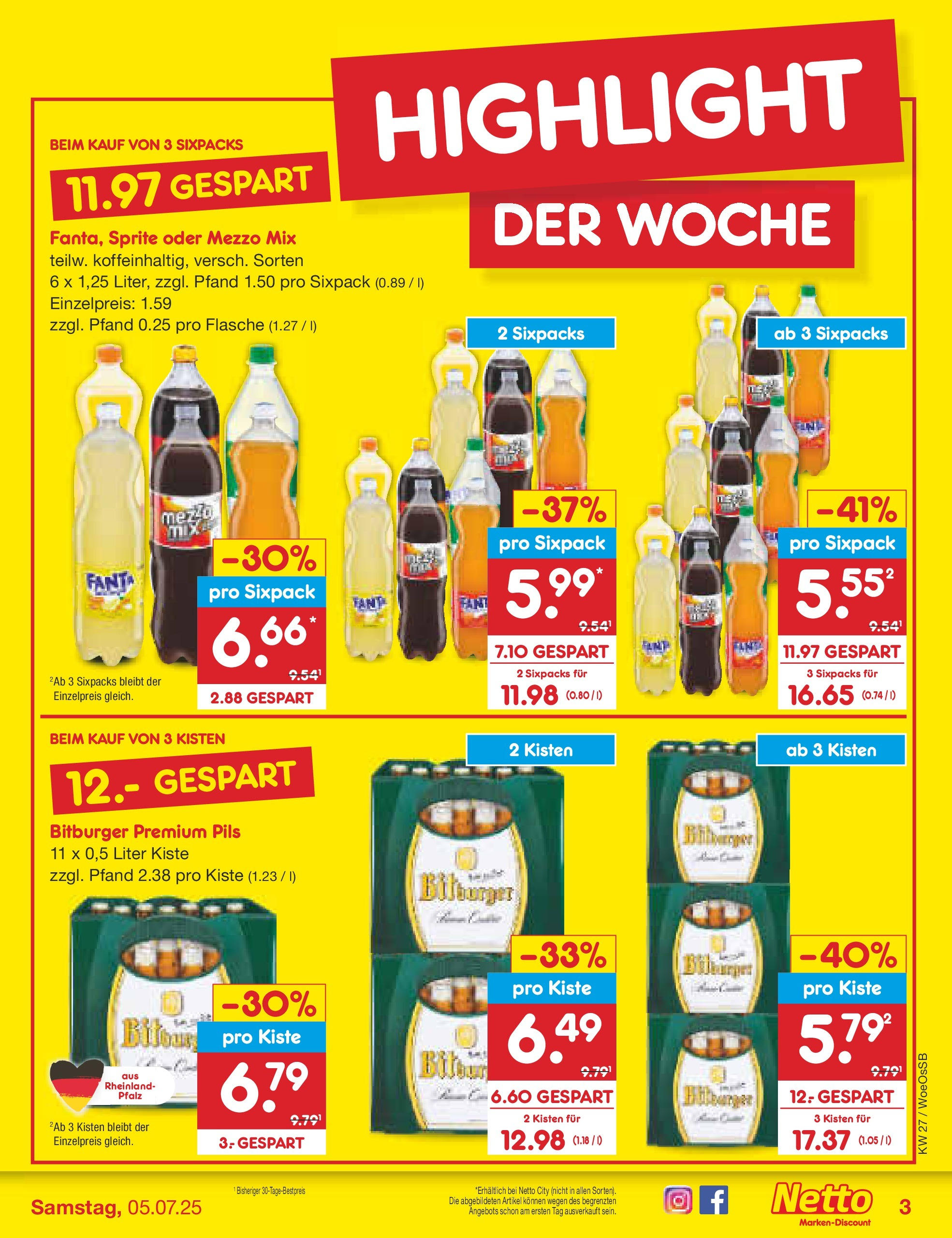 Netto Marken-Discount prospekt Gemmingen (ab 29.06.2025) » Angebote | Seite: 3 | Produkte: Bitburger, Fanta, Sprite, Pils Netto Marken-Discount prospekt Gemmingen (ab 29.06.2025) » Angebote | Seite: 3 | Produkte: Bitburger, Fanta, Sprite, Pils