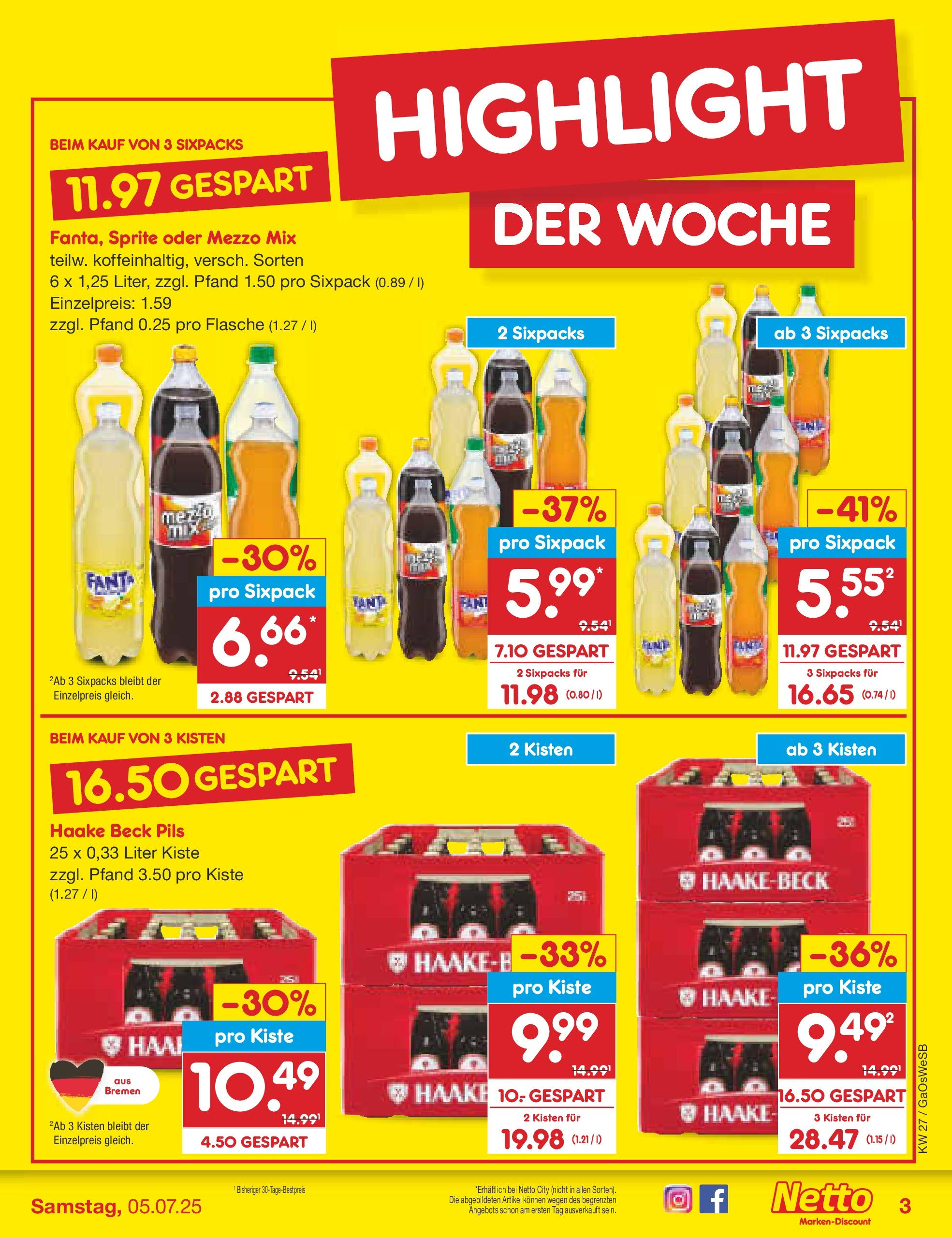 Netto Marken-Discount prospekt Bremen-Lesum	 (ab 29.06.2025) » Angebote | Seite: 3 | Produkte: Fanta, Sprite, Pils, Oder mezzo mix