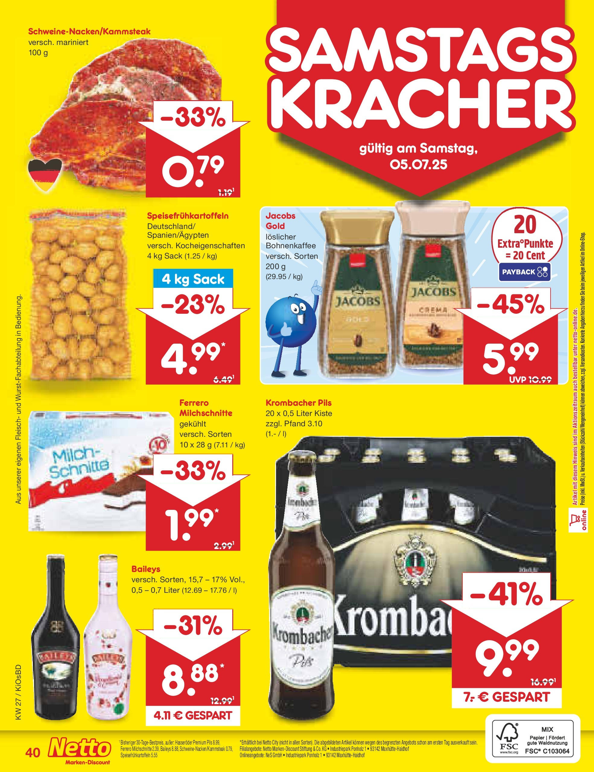 Netto Marken-Discount prospekt Mistelbach (ab 29.06.2025) » Angebote | Seite: 62 | Produkte: Baileys, Krombacher, Fleisch, Ferrero milchschnitte Netto Marken-Discount prospekt Mistelbach (ab 29.06.2025) » Angebote | Seite: 62 | Produkte: Baileys, Krombacher, Fleisch, Ferrero milchschnitte