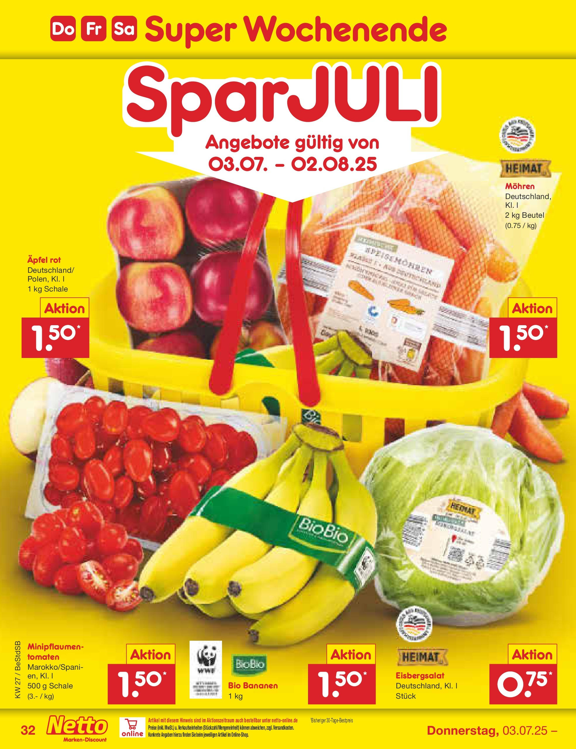 Netto Marken-Discount prospekt Berlin-Spandau (ab 29.06.2025) » Angebote | Seite: 52 | Produkte: Äpfel, Bananen, Tomaten, Eisbergsalat Netto Marken-Discount prospekt Berlin-Spandau (ab 29.06.2025) » Angebote | Seite: 52 | Produkte: Äpfel, Bananen, Tomaten, Eisbergsalat