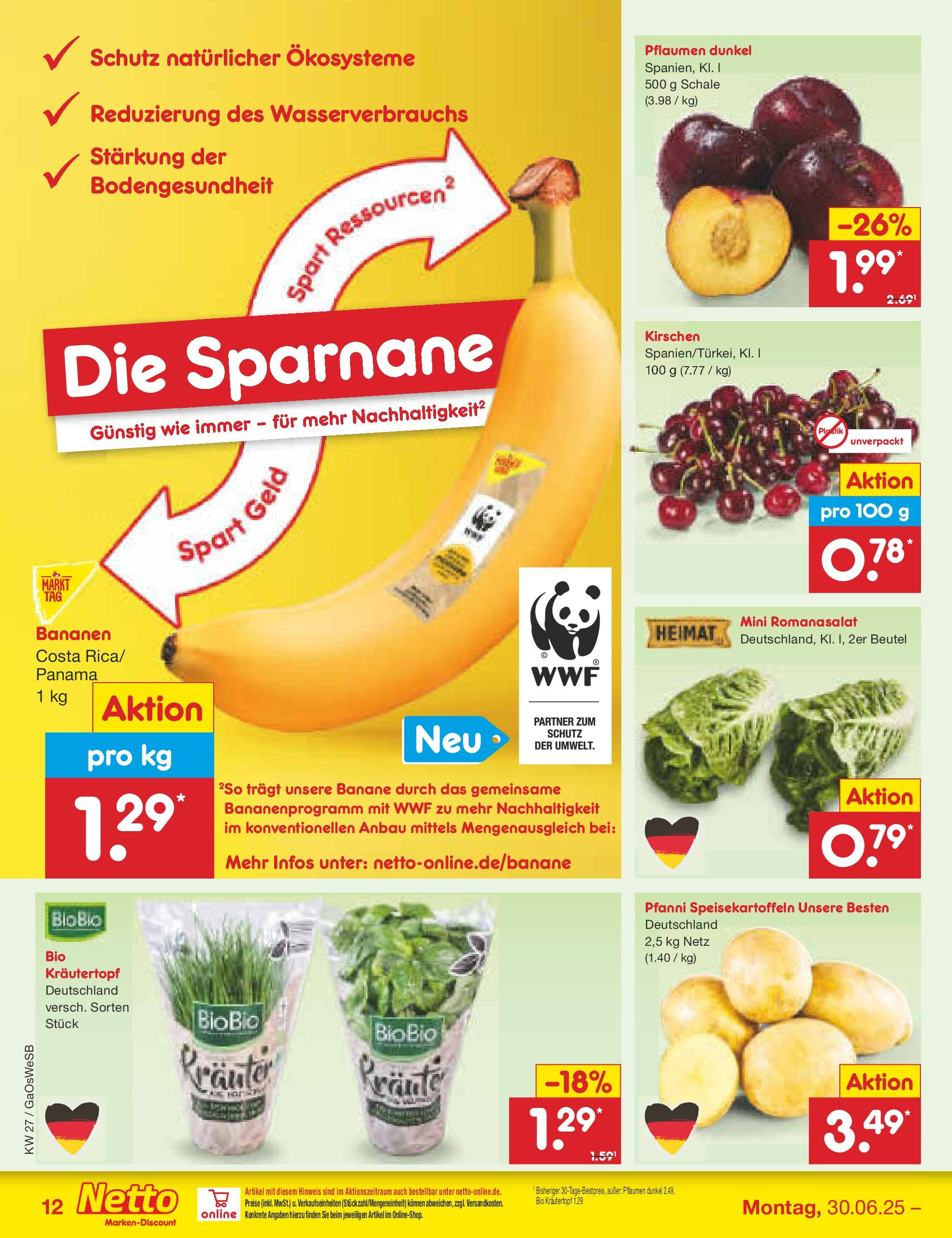 Netto Marken-Discount prospekt Bremen-Lesum	 (ab 29.06.2025) » Angebote | Seite: 14 | Produkte: Pflaumen, Bananen, Kirschen