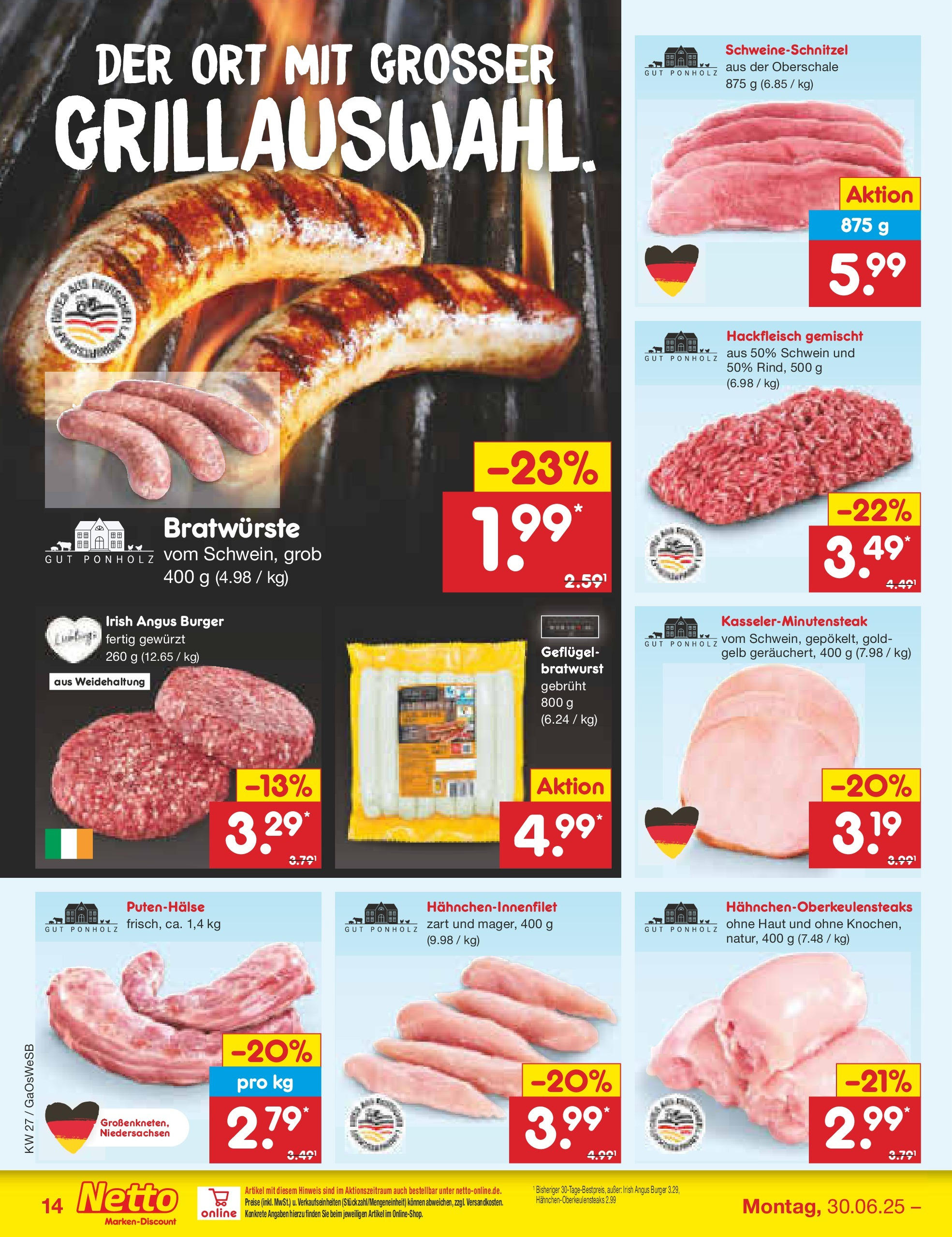 Netto Marken-Discount prospekt Bremen-Lesum	 (ab 29.06.2025) » Angebote | Seite: 16 | Produkte: Bratwurst, Burger, Steak, Hackfleisch