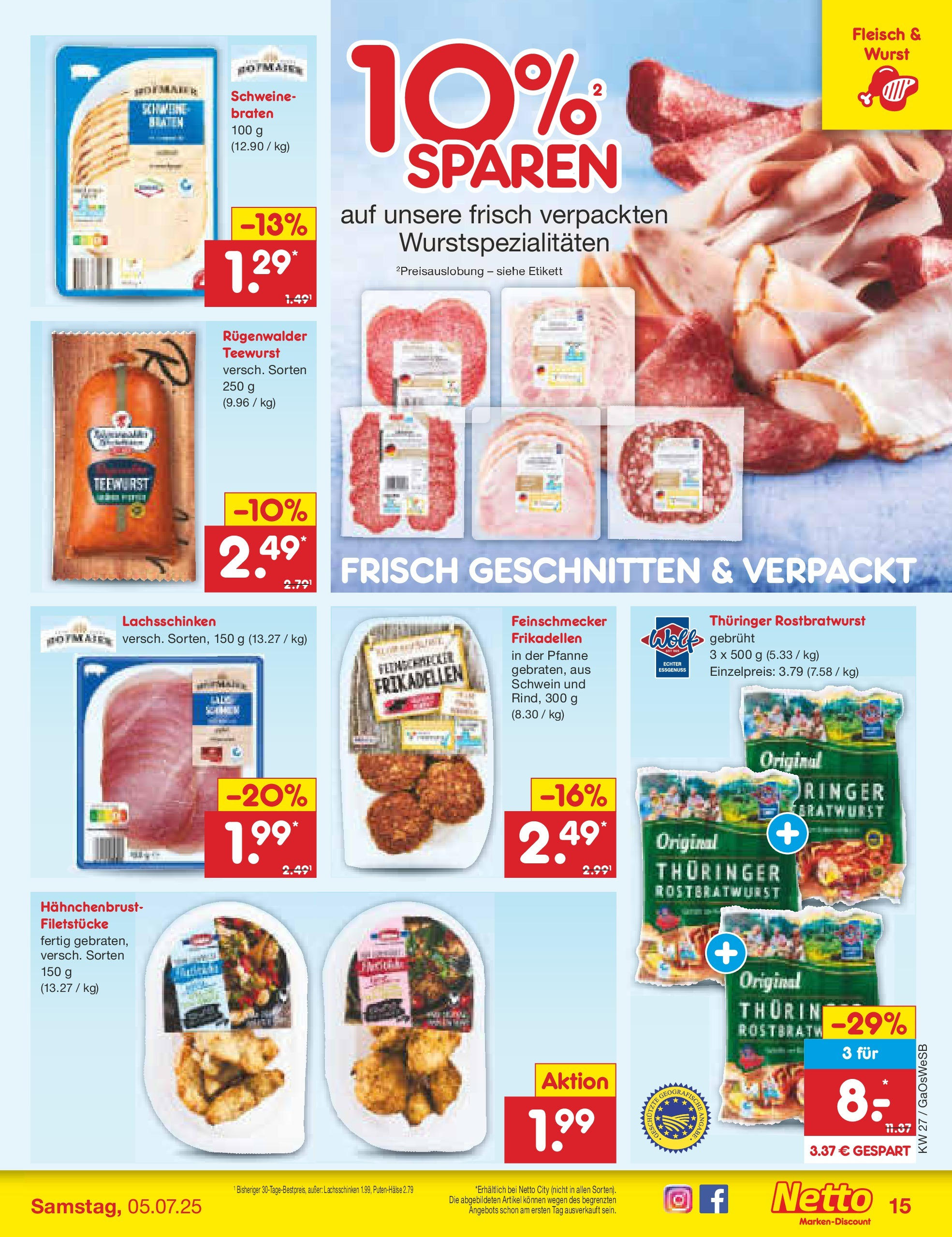 Netto Marken-Discount prospekt Bremen-Lesum	 (ab 29.06.2025) » Angebote | Seite: 17 | Produkte: Bratwurst, Wurst, Fleisch, Hahnchenbrust