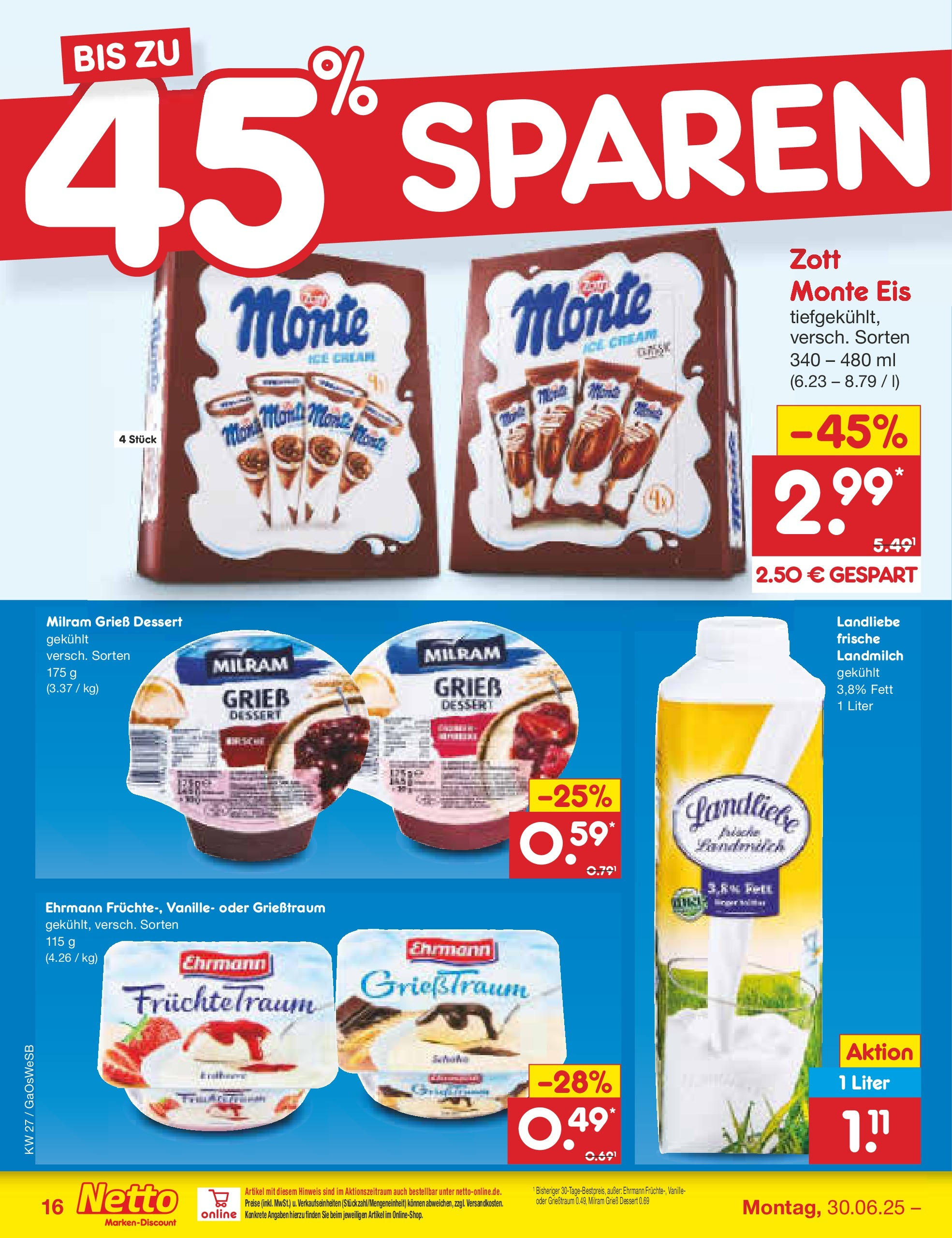 Netto Marken-Discount prospekt Bremen-Lesum	 (ab 29.06.2025) » Angebote | Seite: 18 | Produkte: Milram, Eis