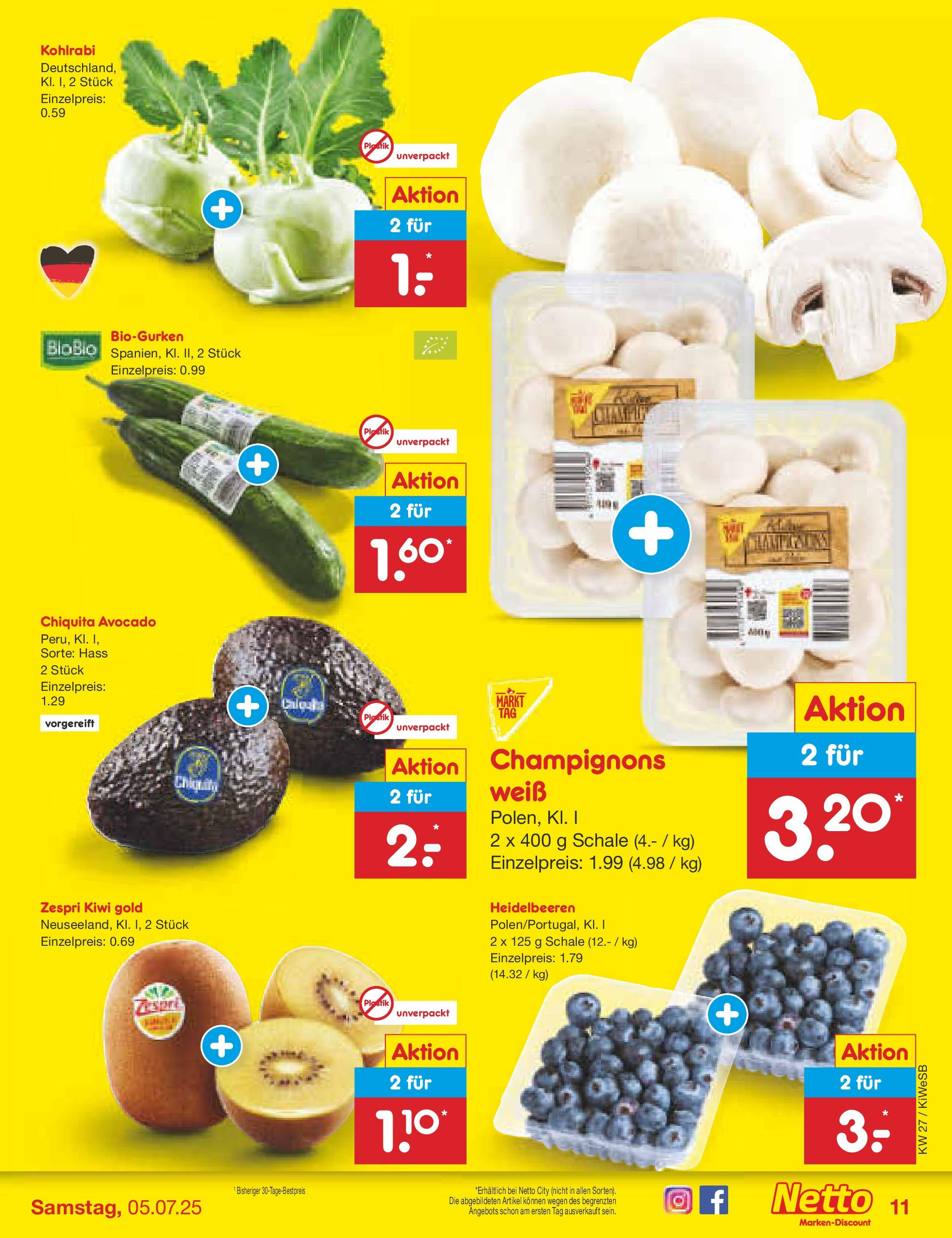Netto Marken-Discount prospekt Bad Friedrichshall (ab 29.06.2025) » Angebote | Seite: 13 | Produkte: Heidelbeeren, Avocado, Champignons, Kiwi Netto Marken-Discount prospekt Bad Friedrichshall (ab 29.06.2025) » Angebote | Seite: 13 | Produkte: Heidelbeeren, Avocado, Champignons, Kiwi
