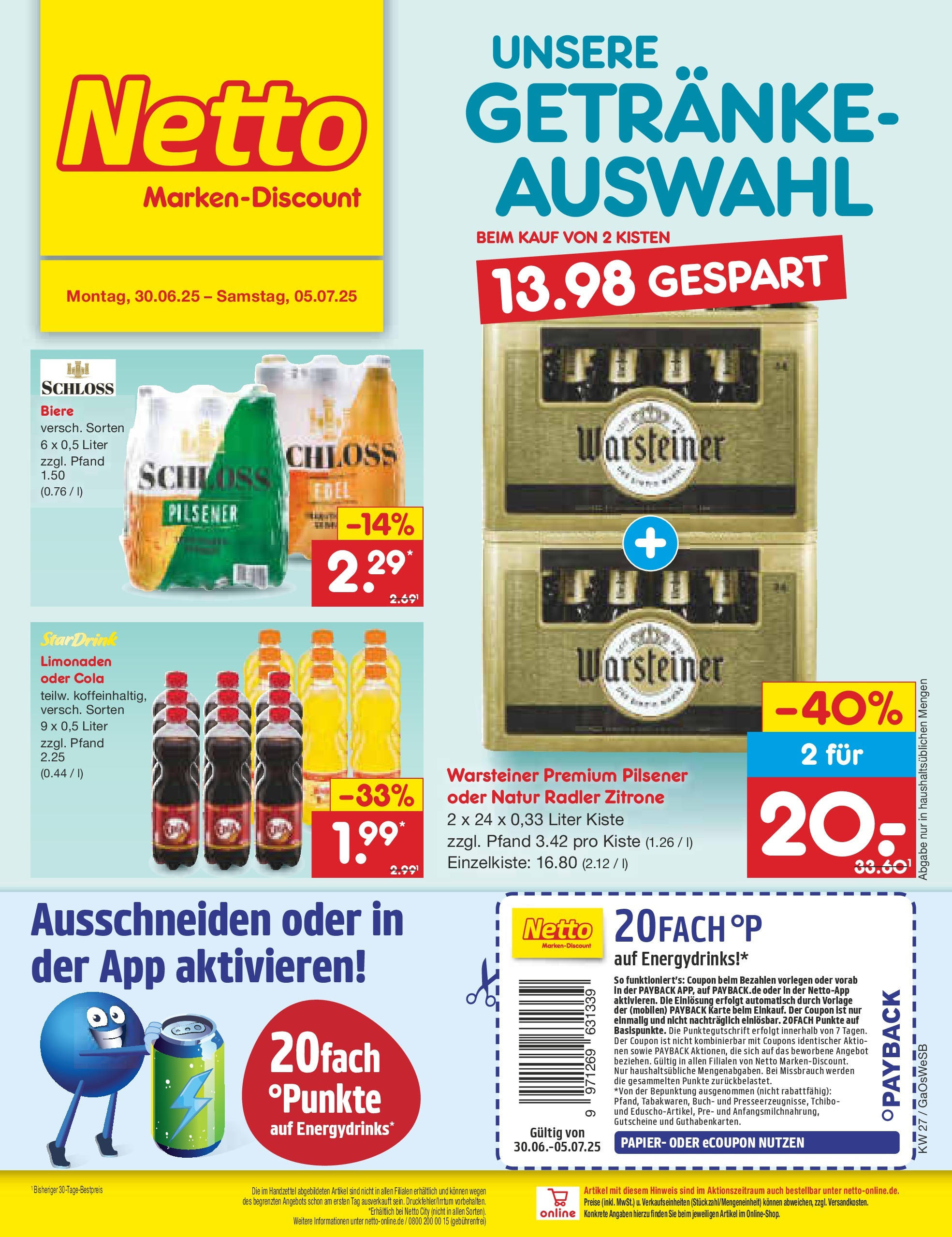 Netto Marken-Discount prospekt Bremen-Lesum	 (ab 29.06.2025) » Angebote | Seite: 28 | Produkte: Cola, Radler, Warsteiner, Zitrone