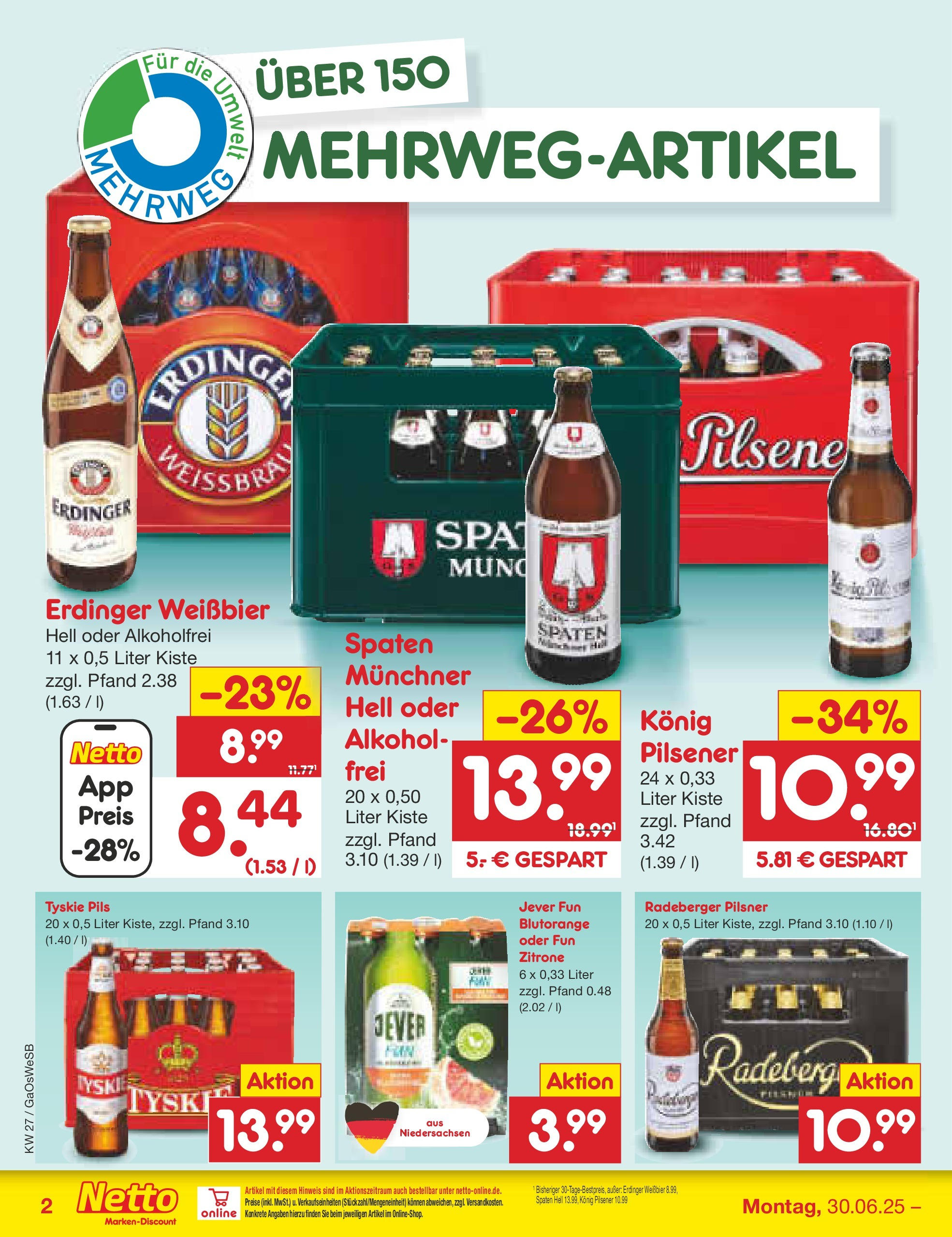 Netto Marken-Discount prospekt Bremen-Lesum	 (ab 29.06.2025) » Angebote | Seite: 30 | Produkte: Tyskie, Pils, Zitrone, Jever