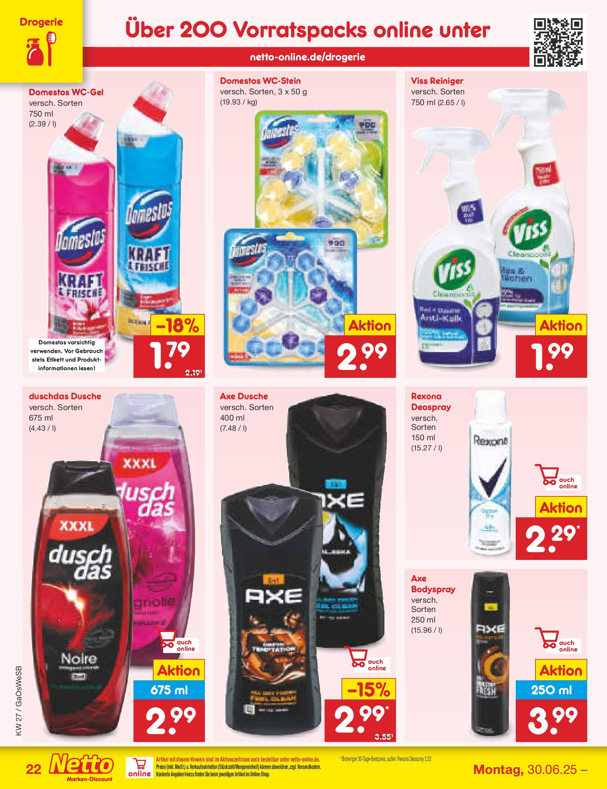 Netto Marken-Discount prospekt Bremen-Lesum	 (ab 29.06.2025) » Angebote | Seite: 32 | Produkte: Dusche, Duschdas, Axe, Deospray