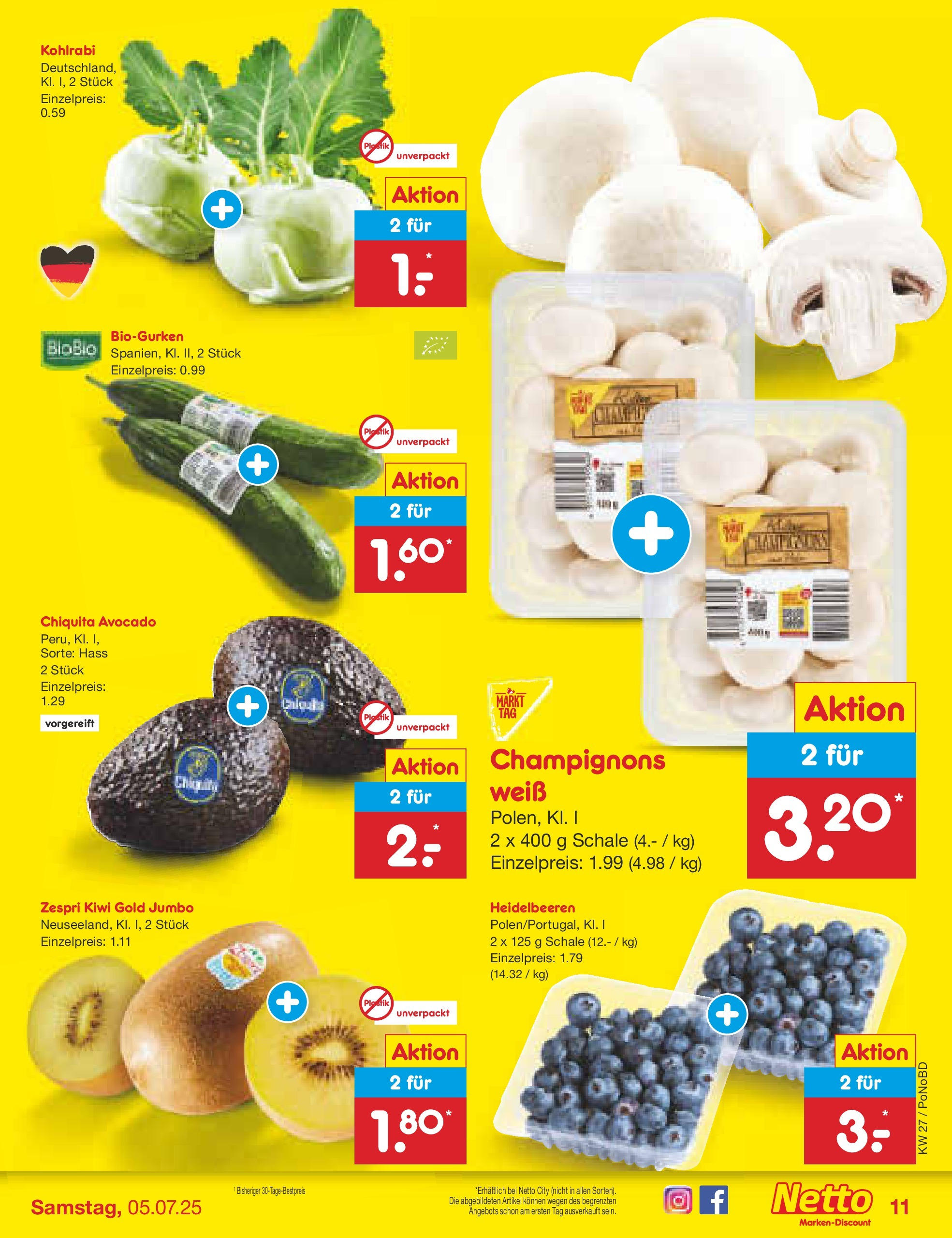 Netto Marken-Discount prospekt Selb	 (ab 29.06.2025) » Angebote | Seite: 13 | Produkte: Kohlrabi, Heidelbeeren, Avocado, Kiwi