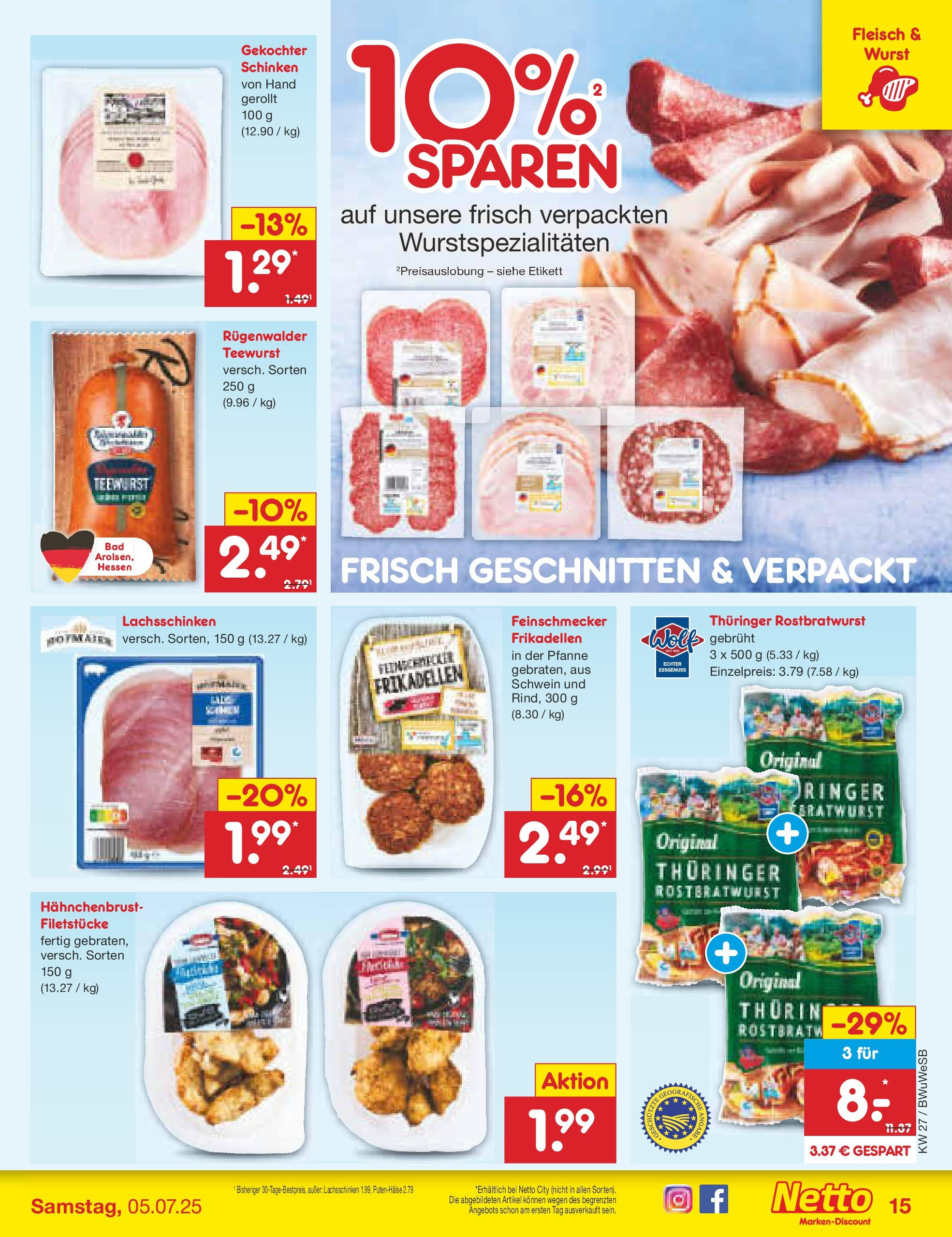 Netto Marken-Discount prospekt Stemwede-Dielingen	 (ab 29.06.2025) » Angebote | Seite: 17 | Produkte: Bratwurst, Schinken, Fleisch, Hahnchenbrust