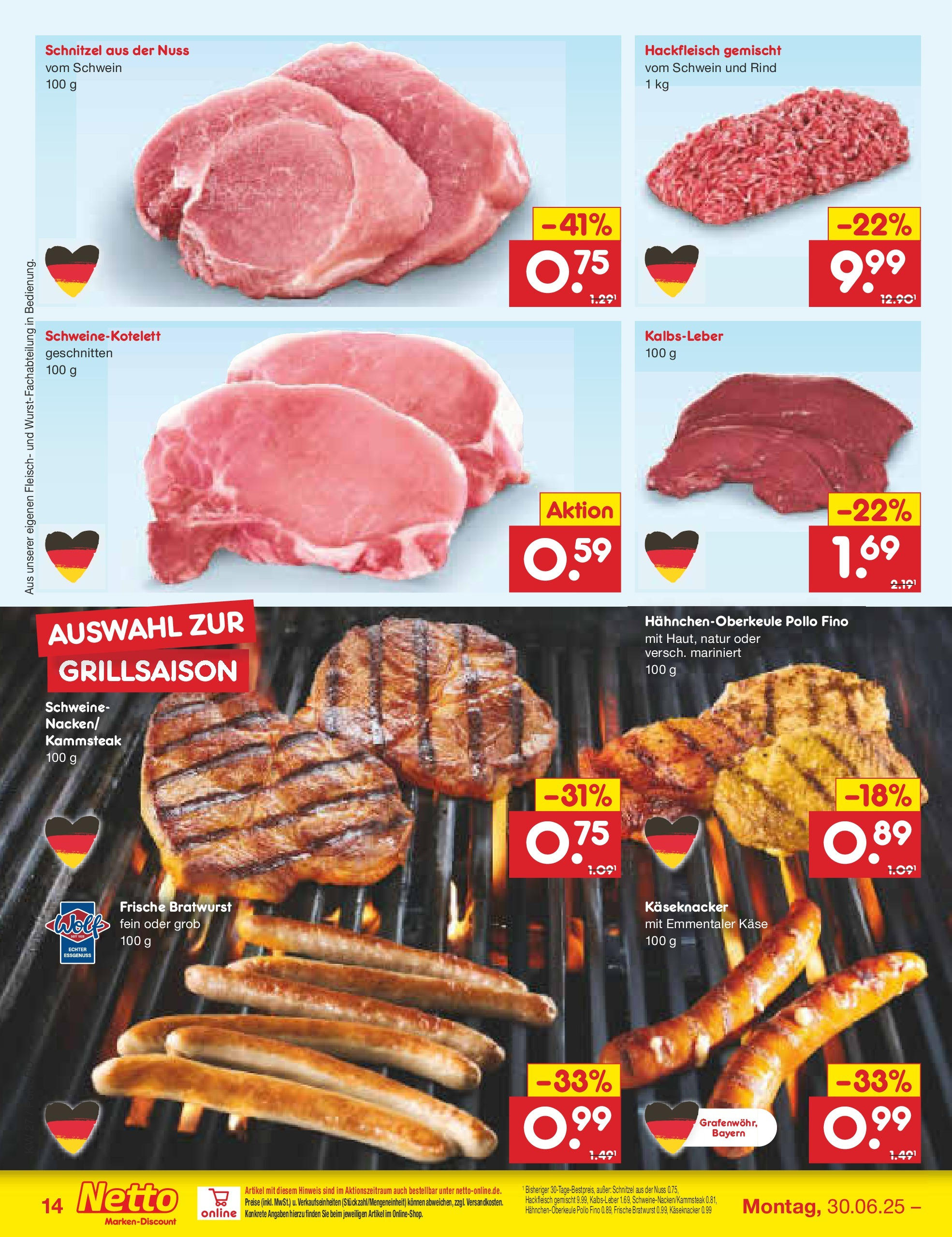 Netto Marken-Discount prospekt Selb	 (ab 29.06.2025) » Angebote | Seite: 16 | Produkte: Schnitzel, Kalbsleber, Steak, Fleisch