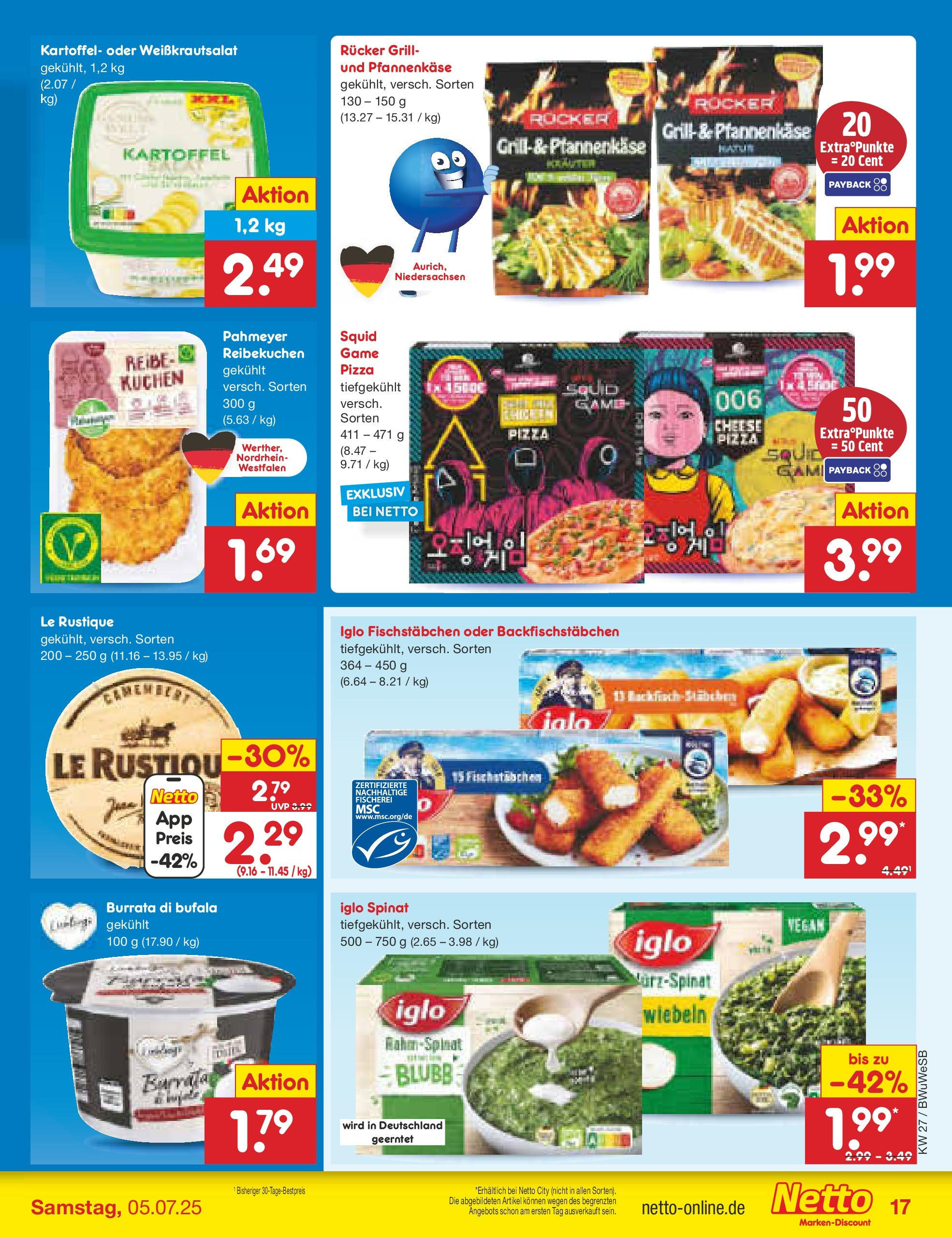 Netto Marken-Discount prospekt Stemwede-Dielingen	 (ab 29.06.2025) » Angebote | Seite: 19 | Produkte: Iglo, Burrata, Fischstabchen, Kuchen