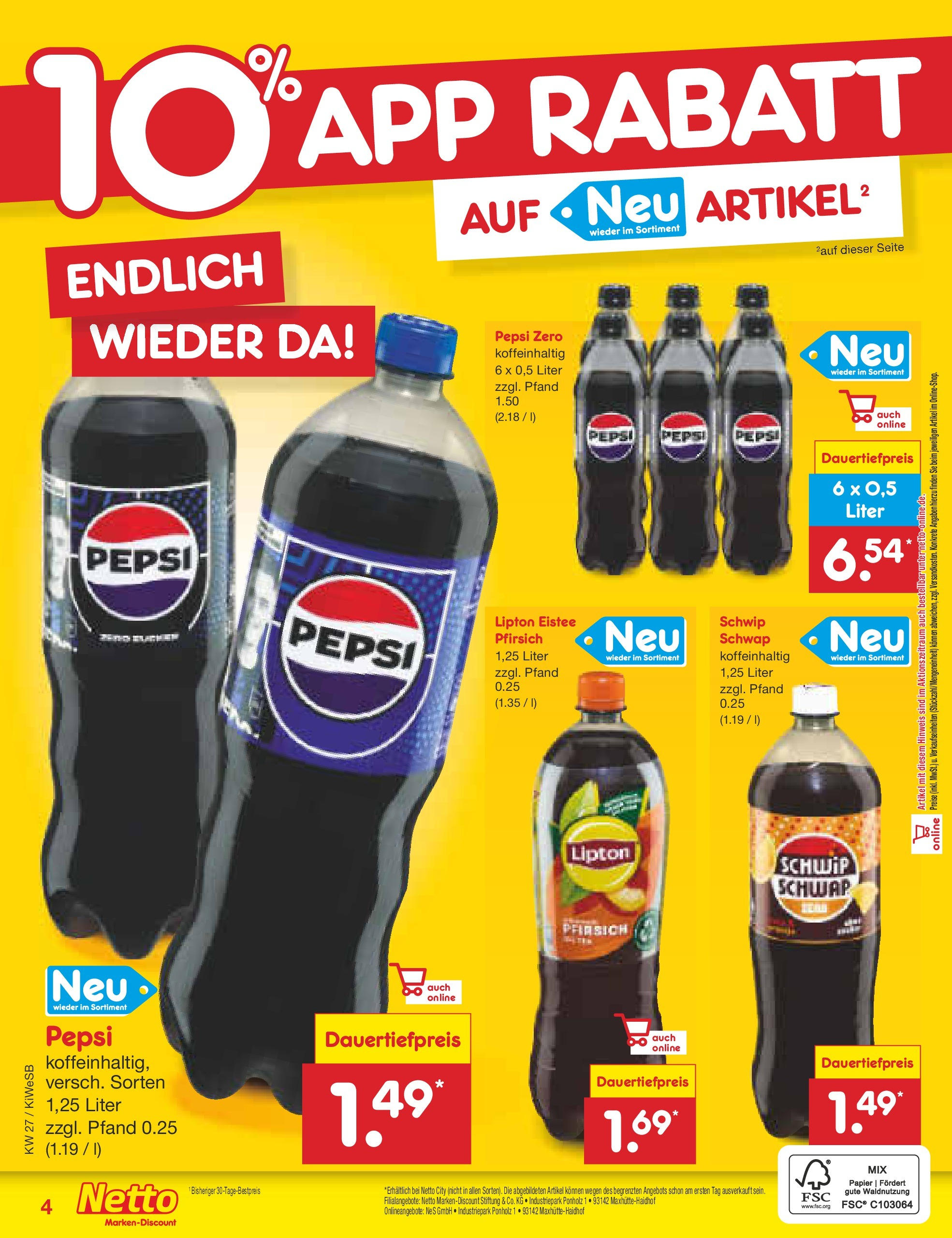 Netto Marken-Discount prospekt Bad Friedrichshall (ab 29.06.2025) » Angebote | Seite: 29 | Produkte: Schwip schwap, Pfirsich, Pepsi Netto Marken-Discount prospekt Bad Friedrichshall (ab 29.06.2025) » Angebote | Seite: 29 | Produkte: Schwip schwap, Pfirsich, Pepsi