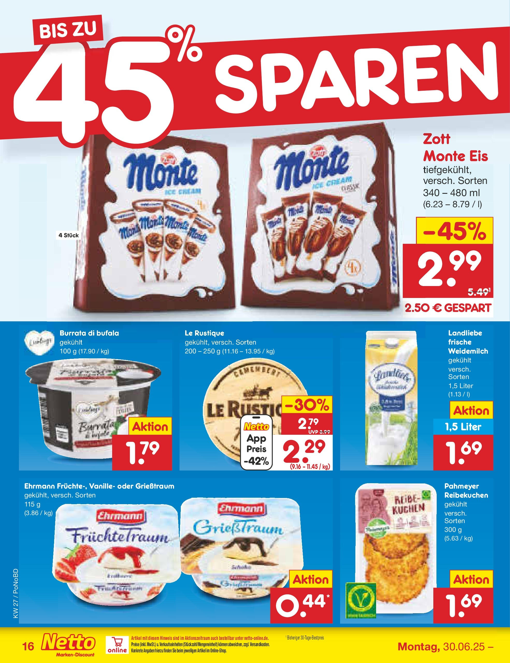 Netto Marken-Discount prospekt Selb	 (ab 29.06.2025) » Angebote | Seite: 18 | Produkte: Burrata, Kuchen, Eis