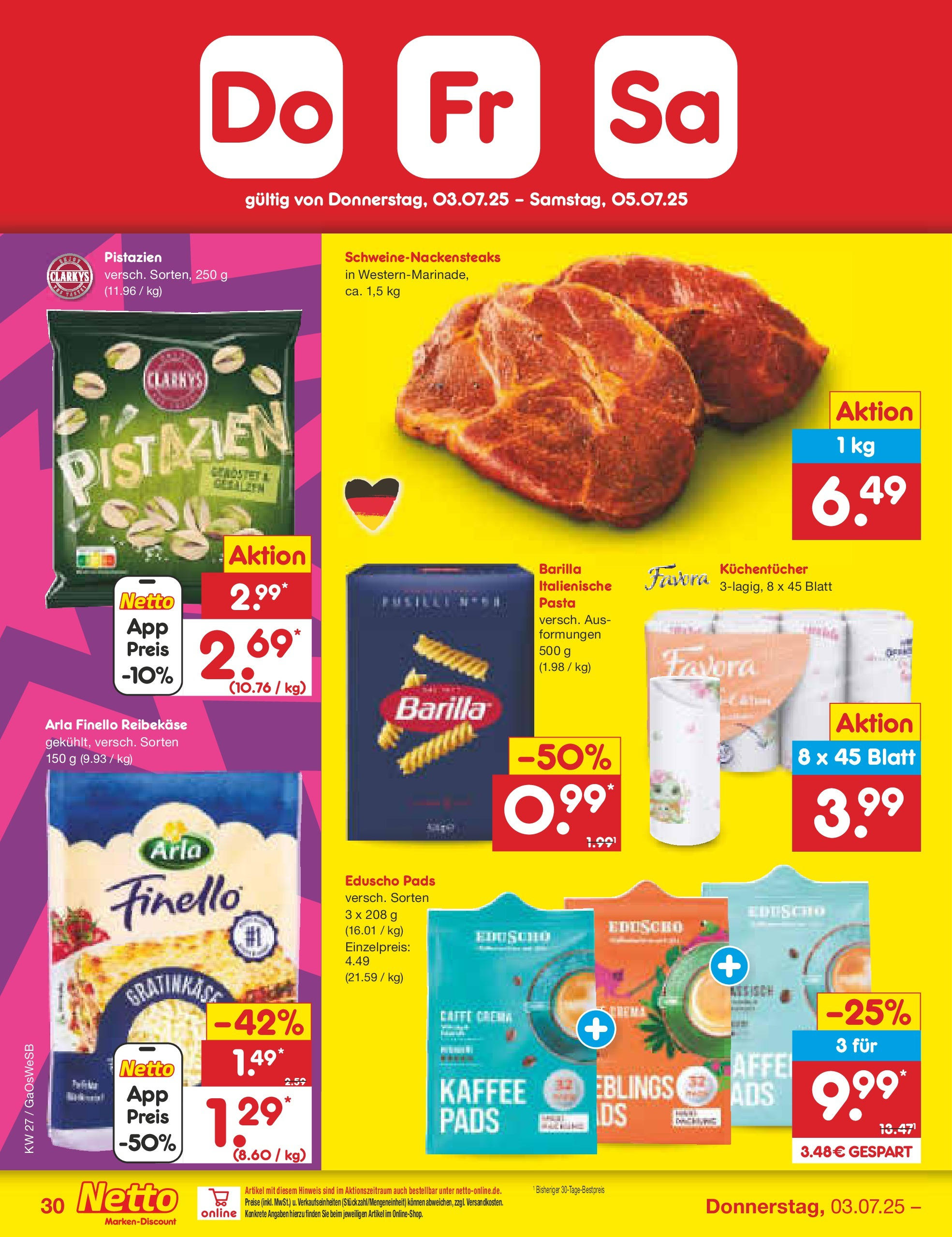 Netto Marken-Discount prospekt Bremen-Lesum	 (ab 29.06.2025) » Angebote | Seite: 50 | Produkte: Barilla, Kaffee, Pistazien, Eduscho