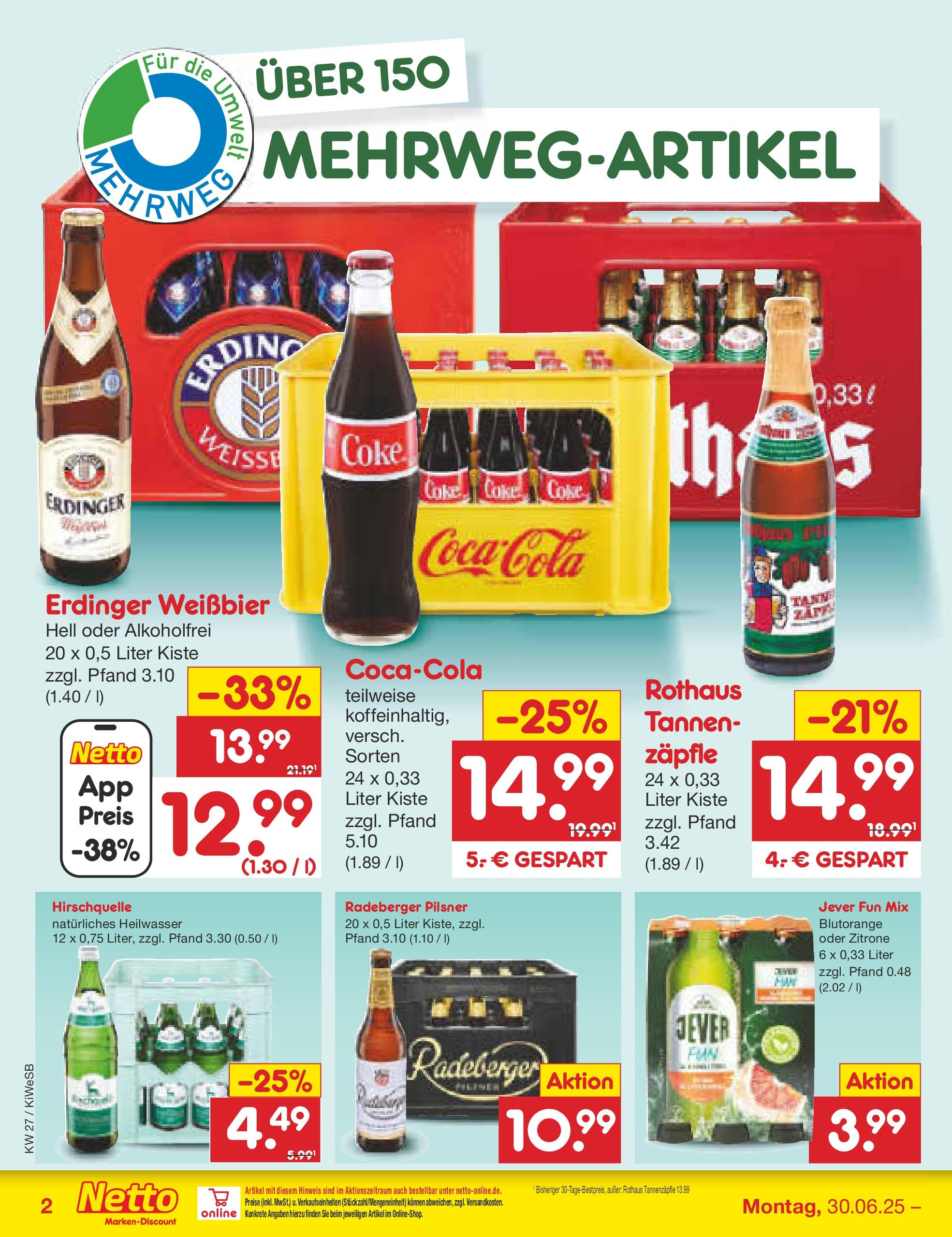 Netto Marken-Discount prospekt Bad Friedrichshall (ab 29.06.2025) » Angebote | Seite: 30 | Produkte: Erdinger, Cola, Weißbier, Zitrone Netto Marken-Discount prospekt Bad Friedrichshall (ab 29.06.2025) » Angebote | Seite: 30 | Produkte: Erdinger, Cola, Weißbier, Zitrone