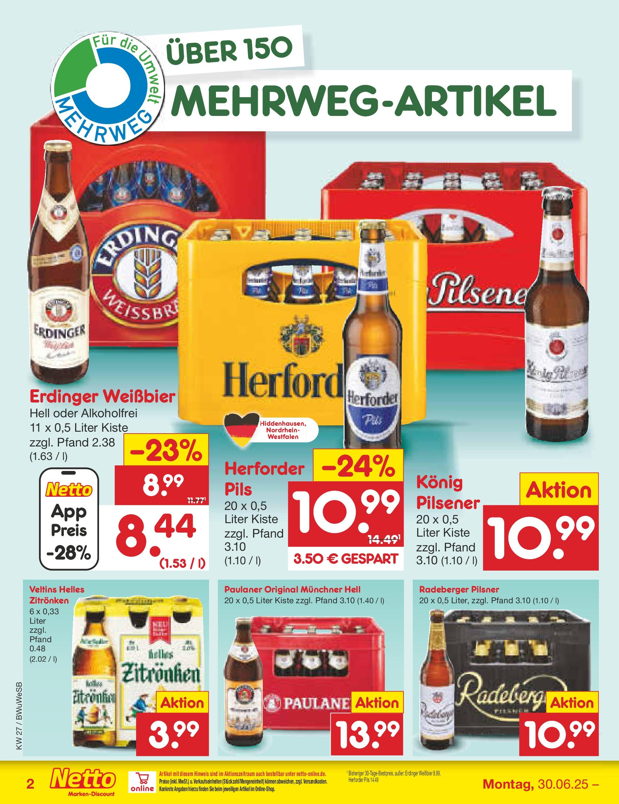 Netto Marken-Discount prospekt Stemwede-Dielingen	 (ab 29.06.2025) » Angebote | Seite: 30 | Produkte: Weißbier, Pils, Paulaner, Veltins
