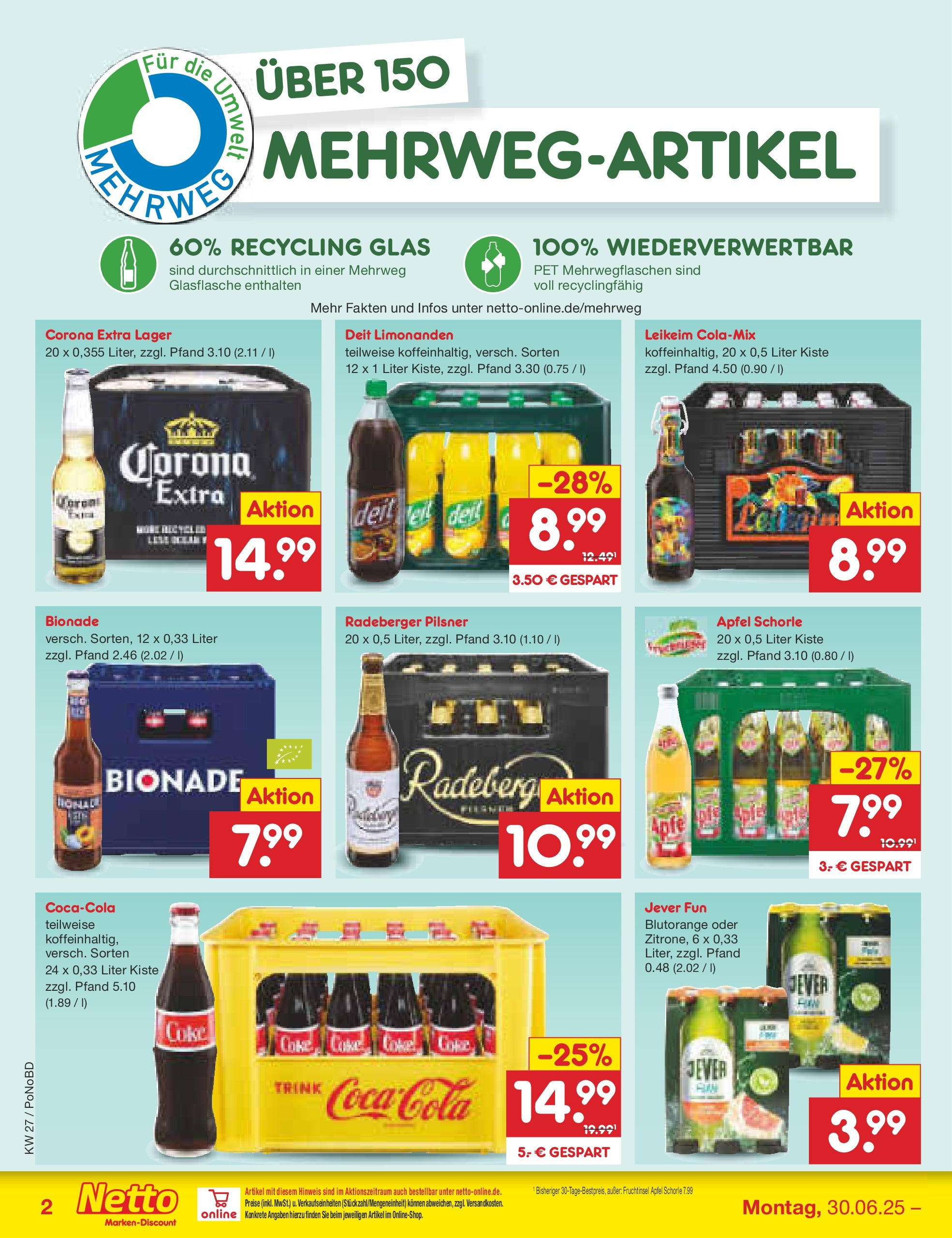 Netto Marken-Discount prospekt Selb	 (ab 29.06.2025) » Angebote | Seite: 30 | Produkte: Bionade, Apple, Jever, Radeberger pilsner