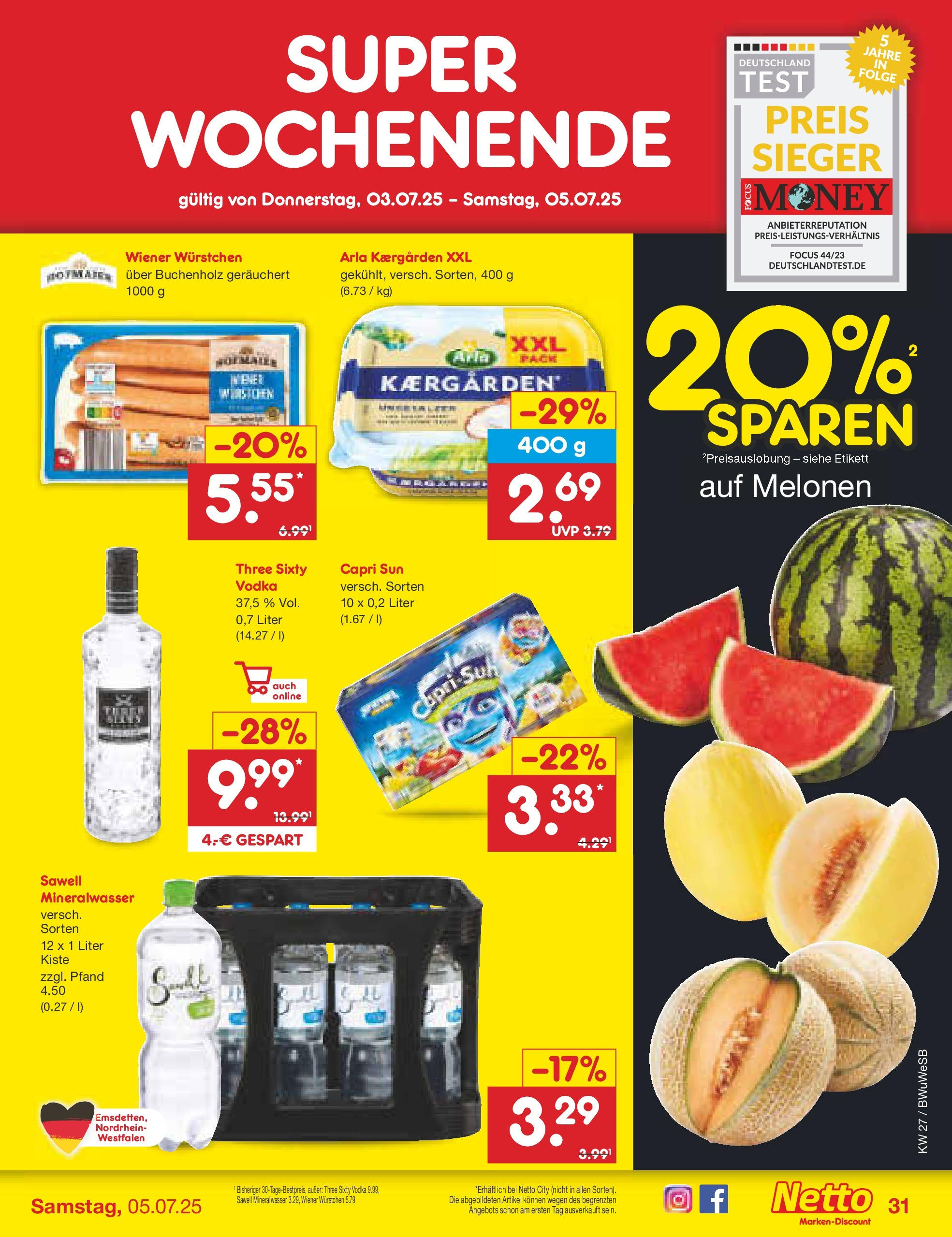 Netto Marken-Discount prospekt Stemwede-Dielingen	 (ab 29.06.2025) » Angebote | Seite: 51 | Produkte: Wiener wurstchen, Capri sun, Mineralwasser, Vodka