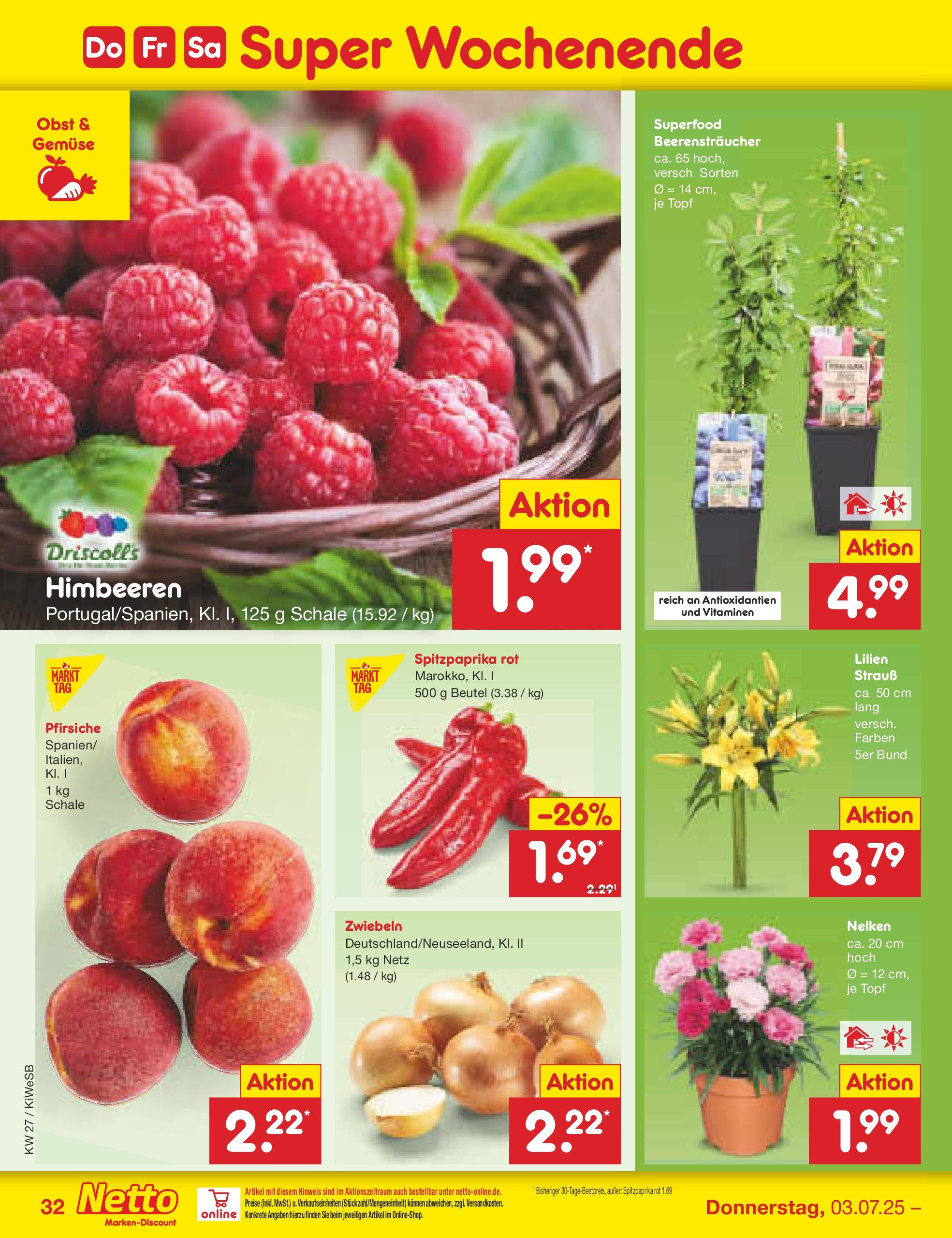 Netto Marken-Discount prospekt Bad Friedrichshall (ab 29.06.2025) » Angebote | Seite: 52 | Produkte: Himbeeren, Zwiebeln, Gemüse, Obst Netto Marken-Discount prospekt Bad Friedrichshall (ab 29.06.2025) » Angebote | Seite: 52 | Produkte: Himbeeren, Zwiebeln, Gemüse, Obst