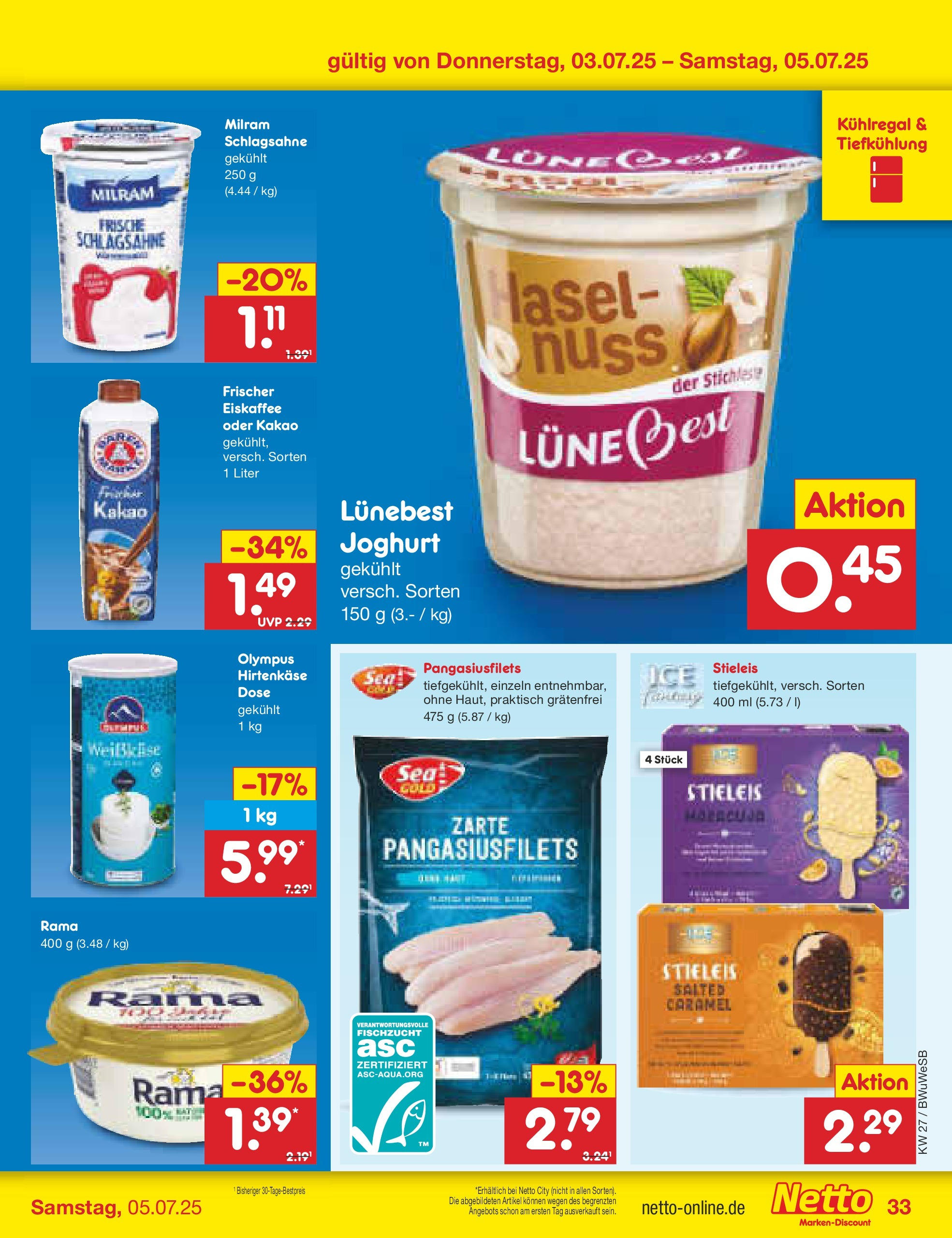Netto Marken-Discount prospekt Stemwede-Dielingen	 (ab 29.06.2025) » Angebote | Seite: 53 | Produkte: Rama, Schlagsahne, Joghurt, Milram