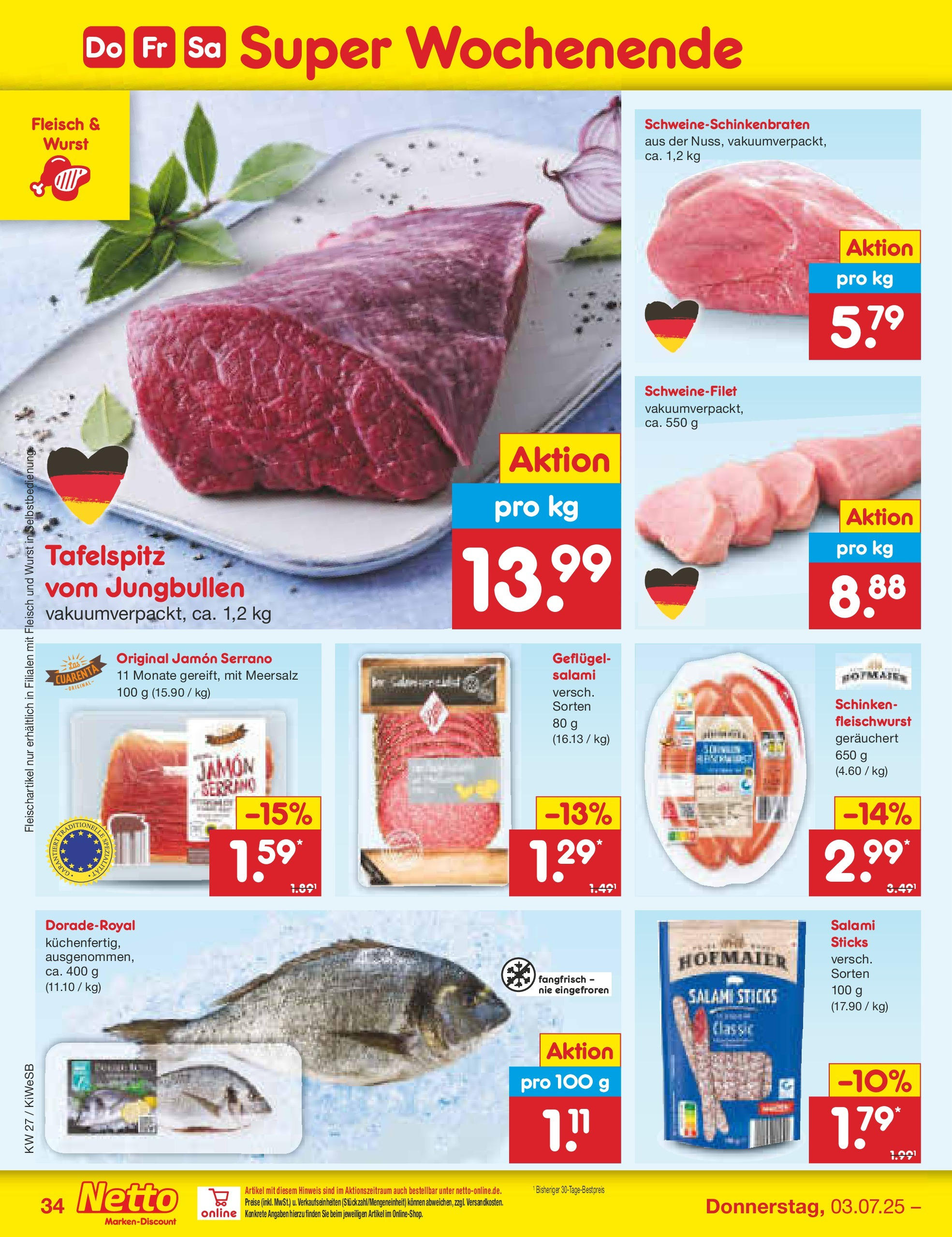 Netto Marken-Discount prospekt Bad Friedrichshall (ab 29.06.2025) » Angebote | Seite: 54 | Produkte: Schweinefilet, Salami, Schinken, Fleisch Netto Marken-Discount prospekt Bad Friedrichshall (ab 29.06.2025) » Angebote | Seite: 54 | Produkte: Schweinefilet, Salami, Schinken, Fleisch