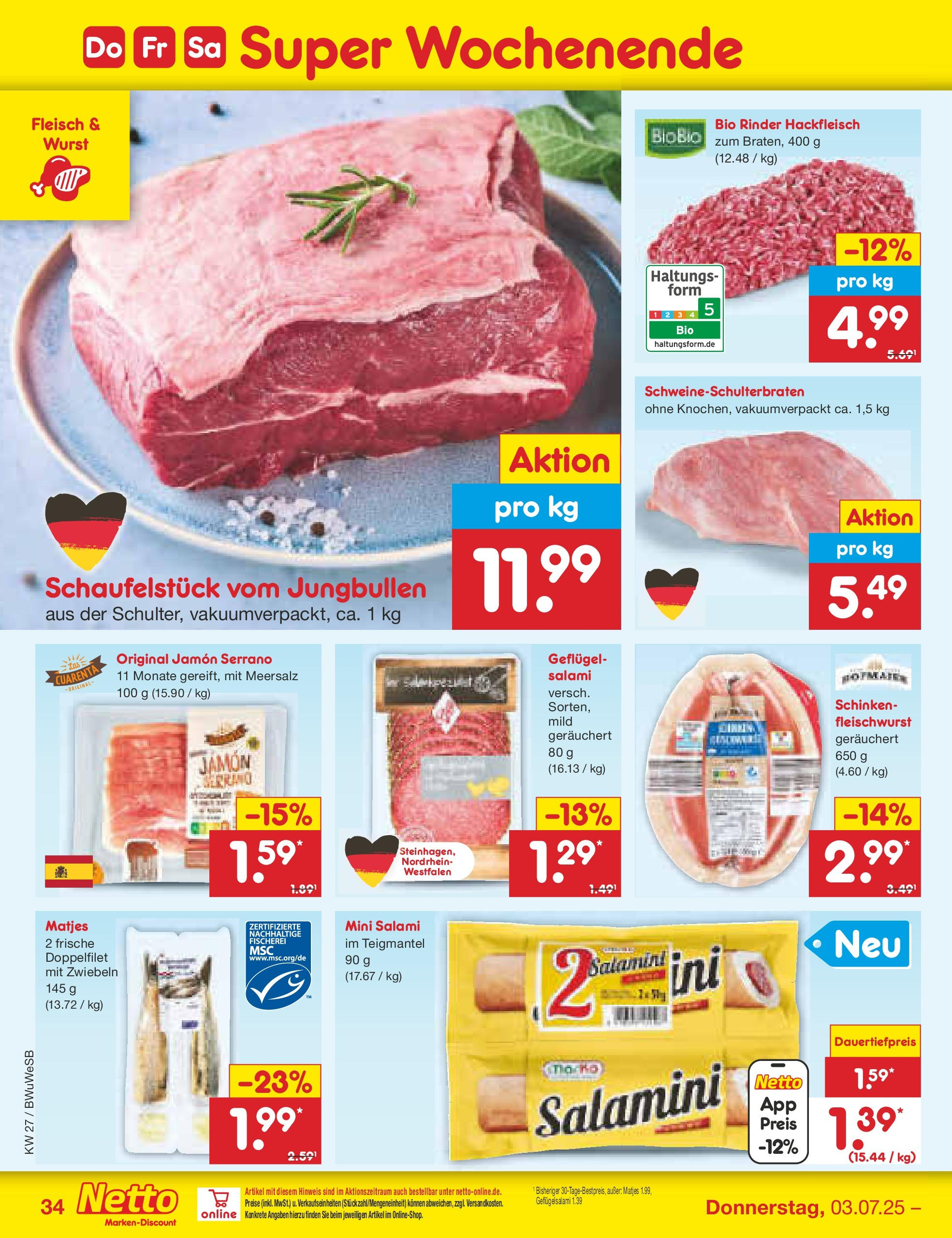 Netto Marken-Discount prospekt Stemwede-Dielingen	 (ab 29.06.2025) » Angebote | Seite: 54 | Produkte: Zwiebeln, Wurst, Schinken, Fleisch
