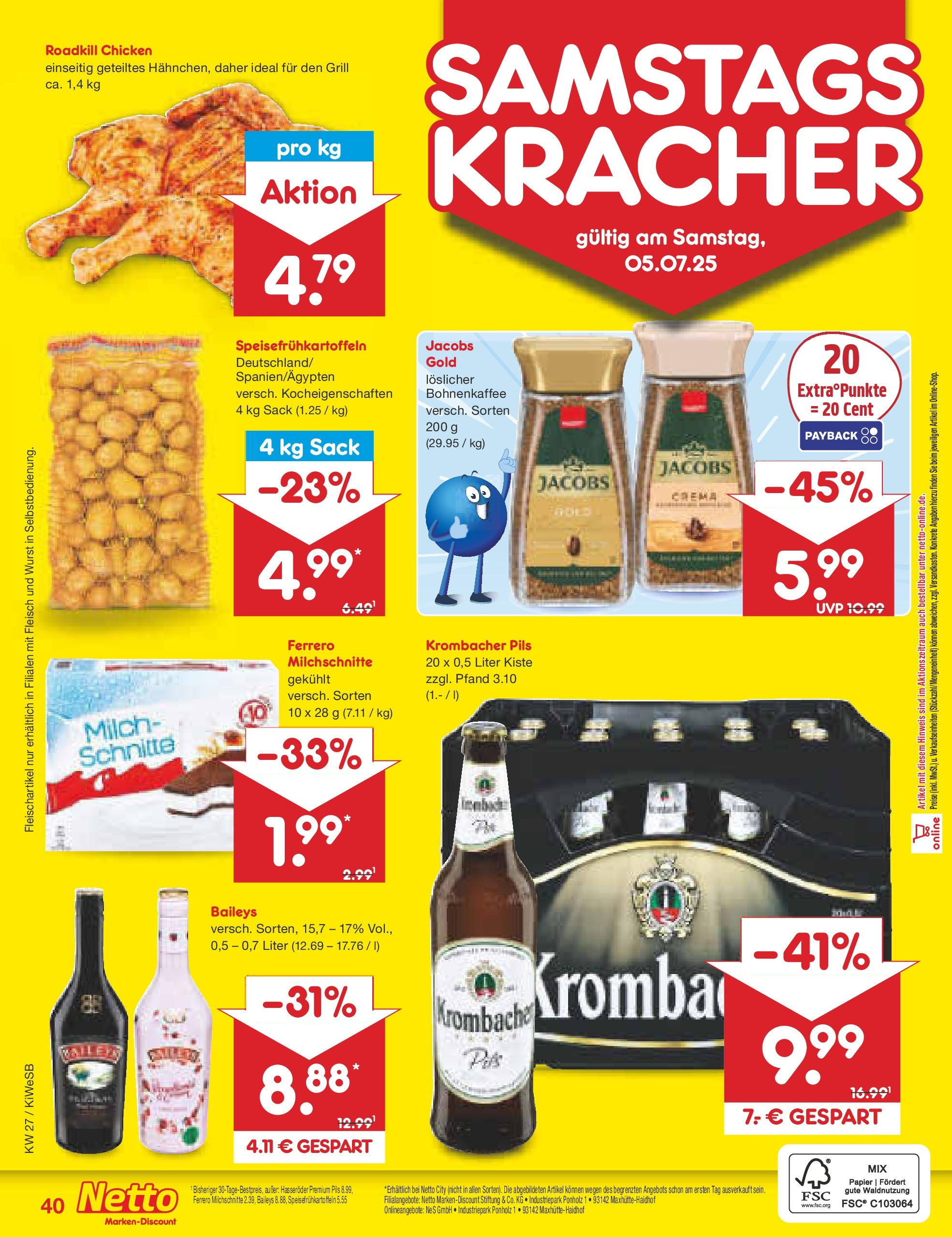 Netto Marken-Discount prospekt Bad Friedrichshall (ab 29.06.2025) » Angebote | Seite: 62 | Produkte: Baileys, Krombacher, Fleisch, Ferrero milchschnitte Netto Marken-Discount prospekt Bad Friedrichshall (ab 29.06.2025) » Angebote | Seite: 62 | Produkte: Baileys, Krombacher, Fleisch, Ferrero milchschnitte