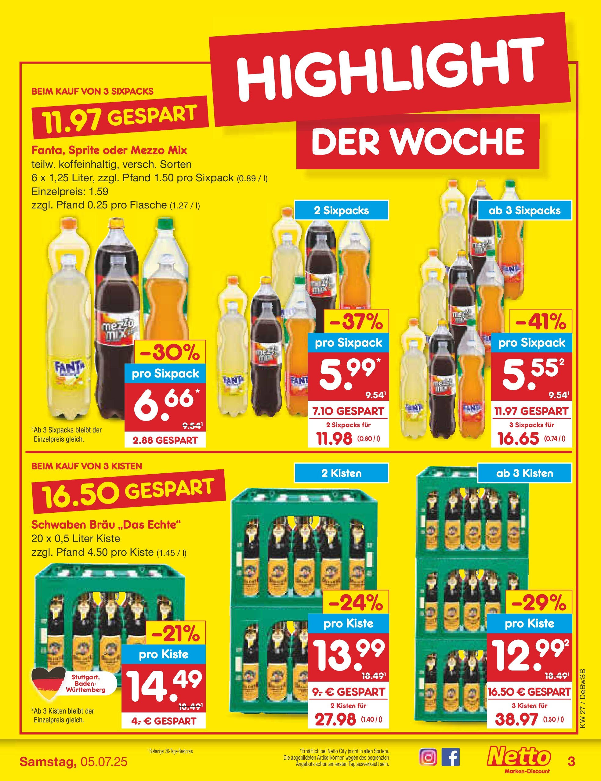 Netto Marken-Discount prospekt Waiblingen-Bittenfeld	 (ab 29.06.2025) » Angebote | Seite: 3 | Produkte: Mezzo mix, Fanta, Sprite, Oder mezzo mix