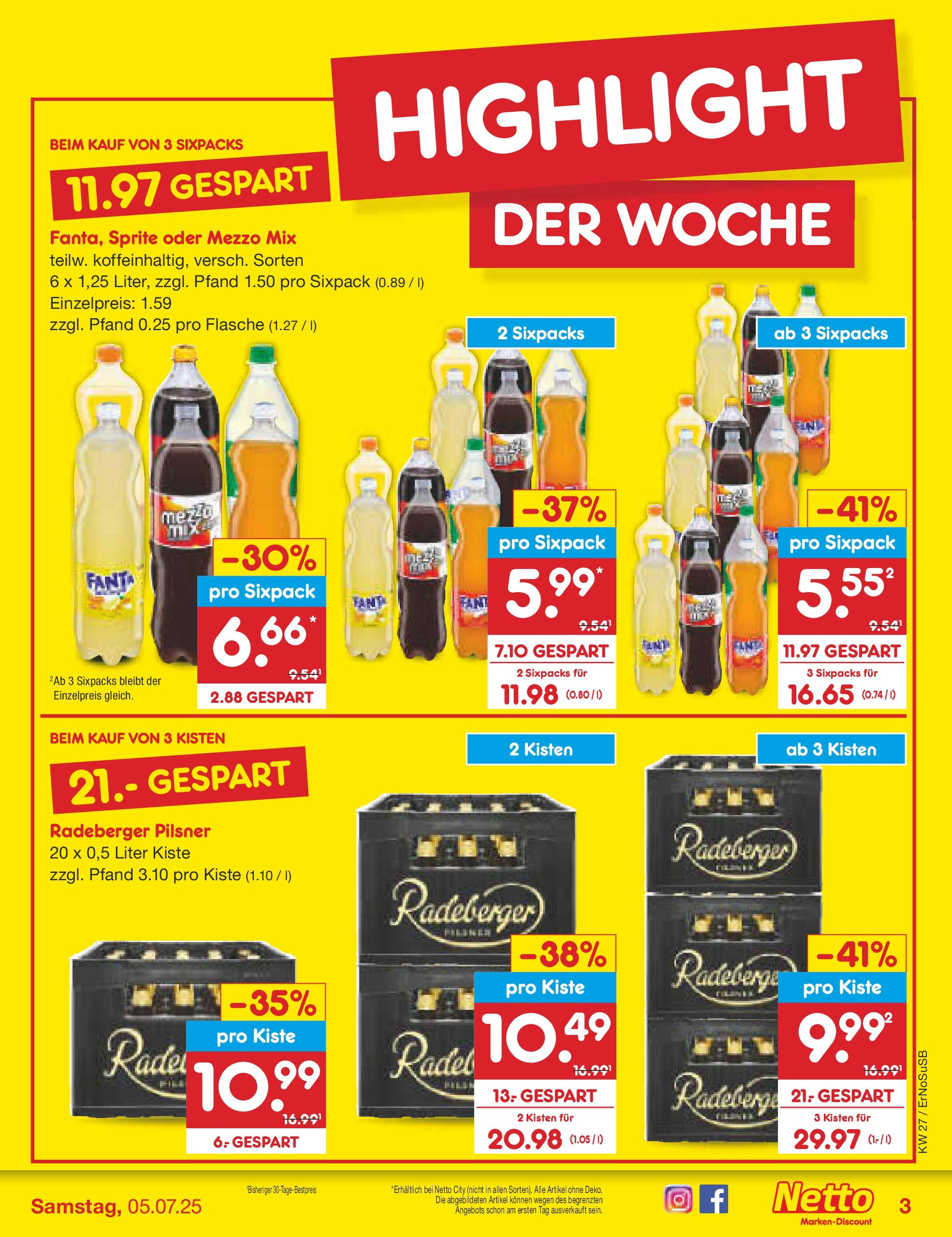 Netto Marken-Discount prospekt Erfurt (ab 29.06.2025) » Angebote | Seite: 3 | Produkte: Mezzo mix, Fanta, Oder mezzo mix, Radeberger pilsner Netto Marken-Discount prospekt Erfurt (ab 29.06.2025) » Angebote | Seite: 3 | Produkte: Mezzo mix, Fanta, Oder mezzo mix, Radeberger pilsner