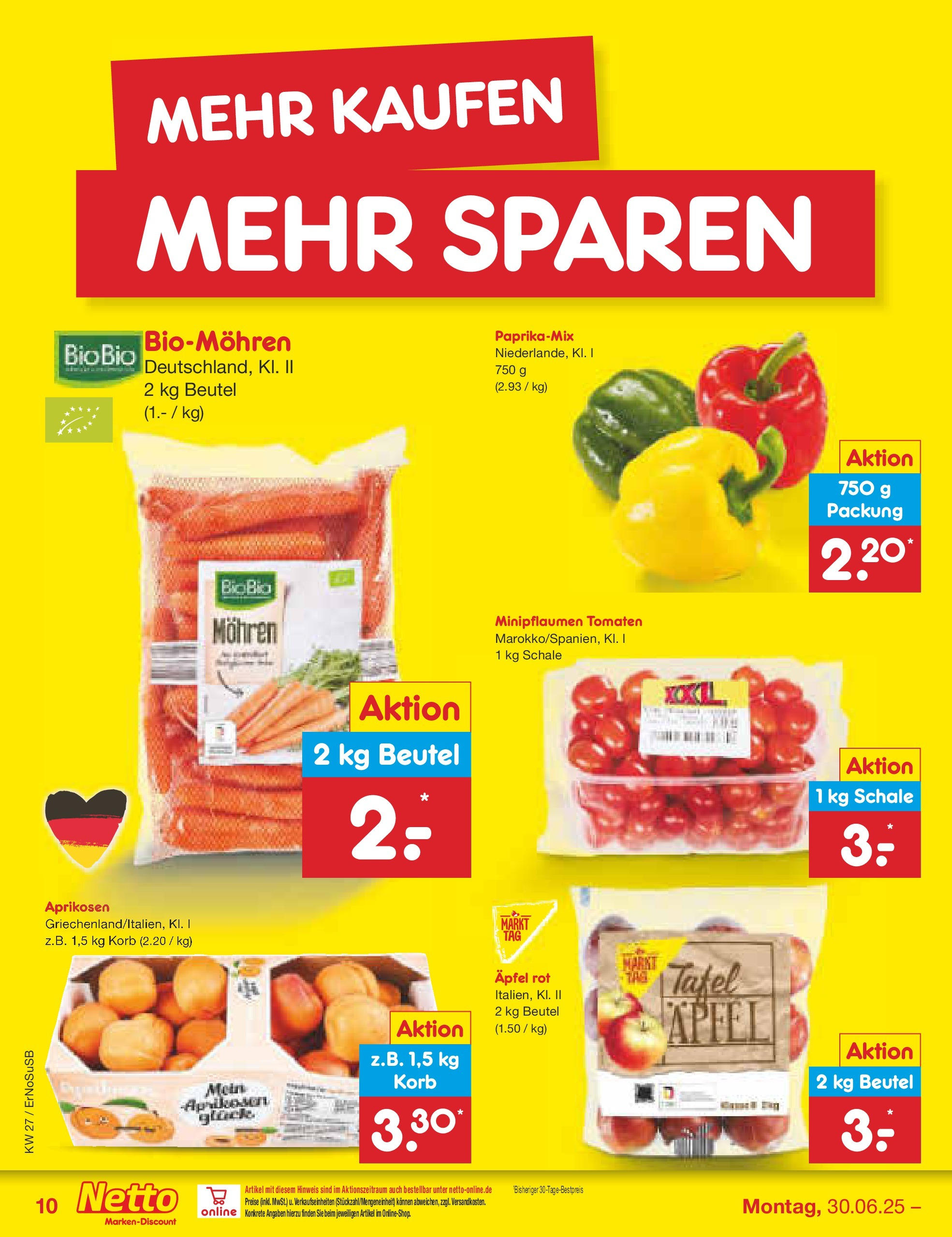 Netto Marken-Discount prospekt Erfurt (ab 29.06.2025) » Angebote | Seite: 12 | Produkte: Korb, Äpfel, Tomaten, Mohren Netto Marken-Discount prospekt Erfurt (ab 29.06.2025) » Angebote | Seite: 12 | Produkte: Korb, Äpfel, Tomaten, Mohren