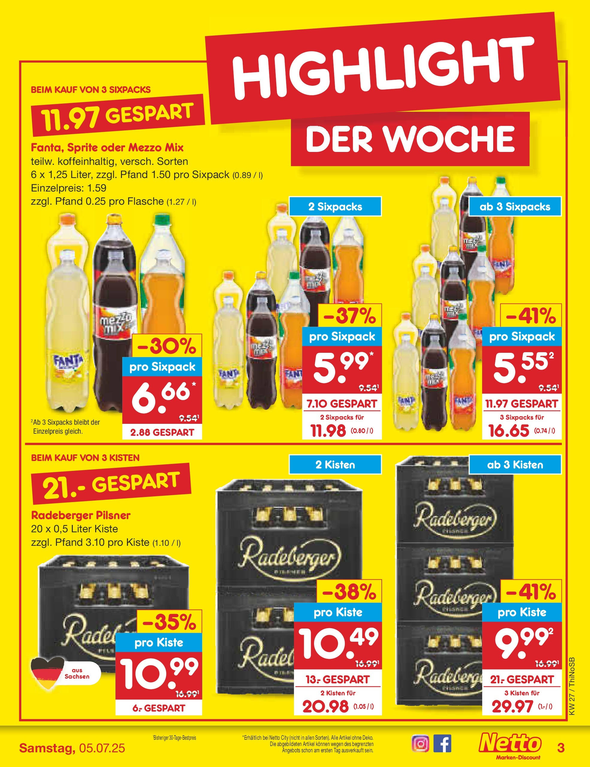 Netto Marken-Discount prospekt Spremberg (ab 29.06.2025) » Angebote | Seite: 3 | Produkte: Mezzo mix, Fanta, Oder mezzo mix, Radeberger pilsner Netto Marken-Discount prospekt Spremberg (ab 29.06.2025) » Angebote | Seite: 3 | Produkte: Mezzo mix, Fanta, Oder mezzo mix, Radeberger pilsner
