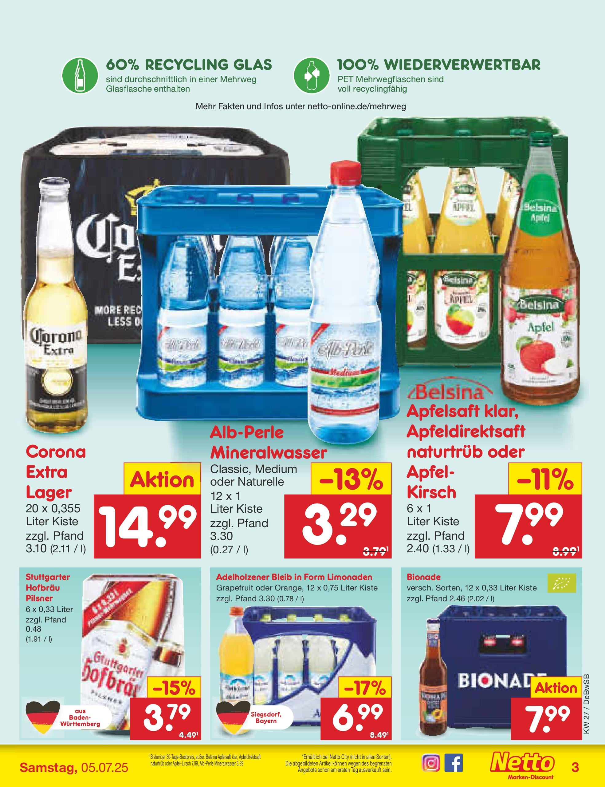 Netto Marken-Discount prospekt Waiblingen-Bittenfeld	 (ab 29.06.2025) » Angebote | Seite: 31 | Produkte: Adelholzener, Apfelsaft, Mineralwasser, Apple