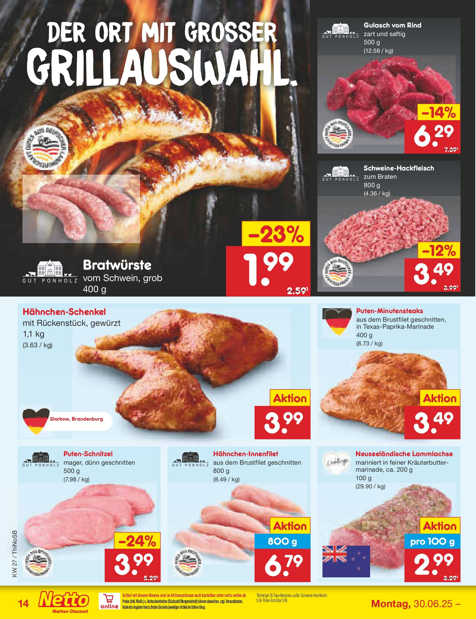 Netto Marken-Discount prospekt Spremberg (ab 29.06.2025) » Angebote | Seite: 16 | Produkte: Hahnchenschenkel, Kräuterbutter, Gulasch, Putenschnitzel Netto Marken-Discount prospekt Spremberg (ab 29.06.2025) » Angebote | Seite: 16 | Produkte: Hahnchenschenkel, Kräuterbutter, Gulasch, Putenschnitzel