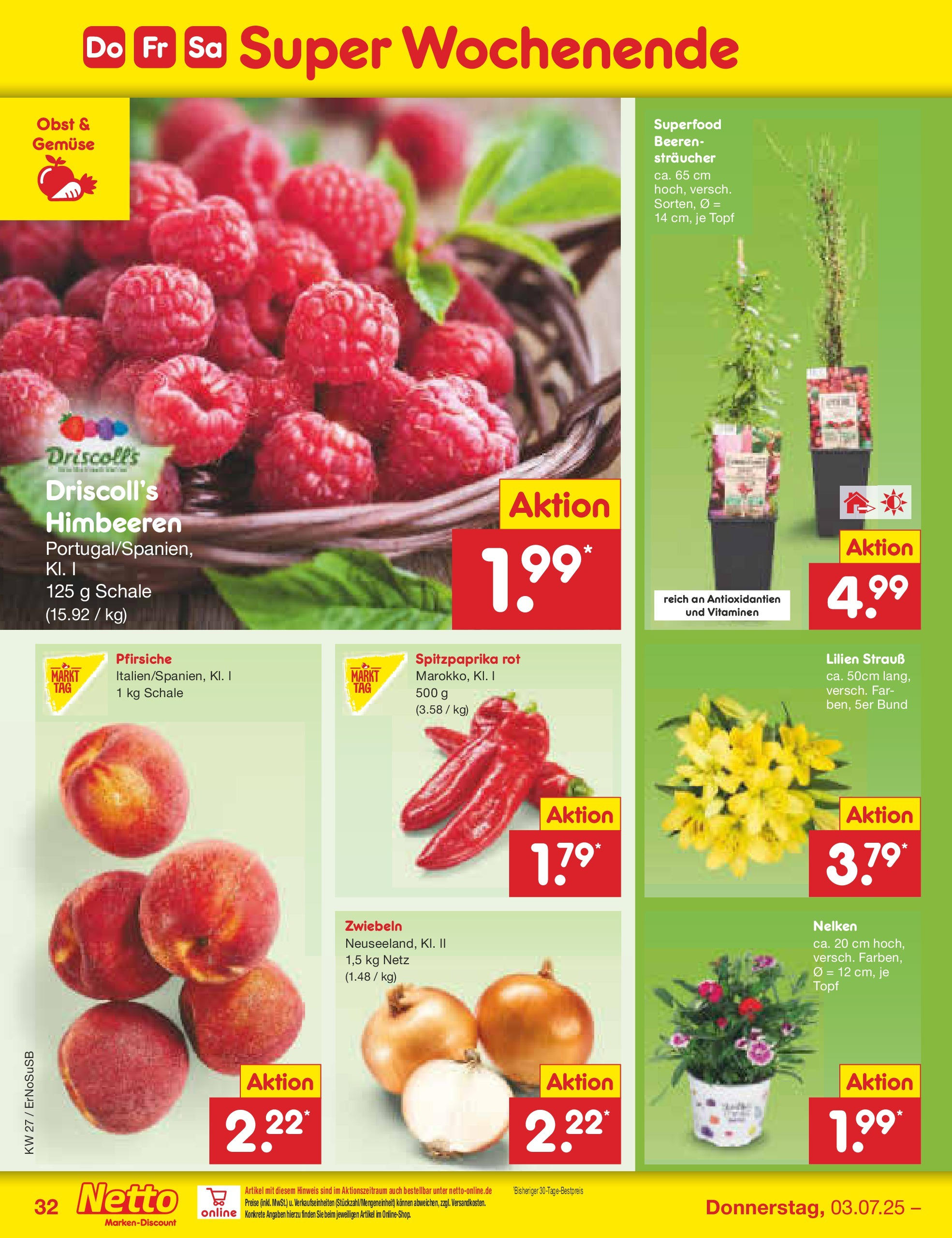 Netto Marken-Discount prospekt Erfurt (ab 29.06.2025) » Angebote | Seite: 48 | Produkte: Himbeeren, Zwiebeln, Gemüse, Obst Netto Marken-Discount prospekt Erfurt (ab 29.06.2025) » Angebote | Seite: 48 | Produkte: Himbeeren, Zwiebeln, Gemüse, Obst