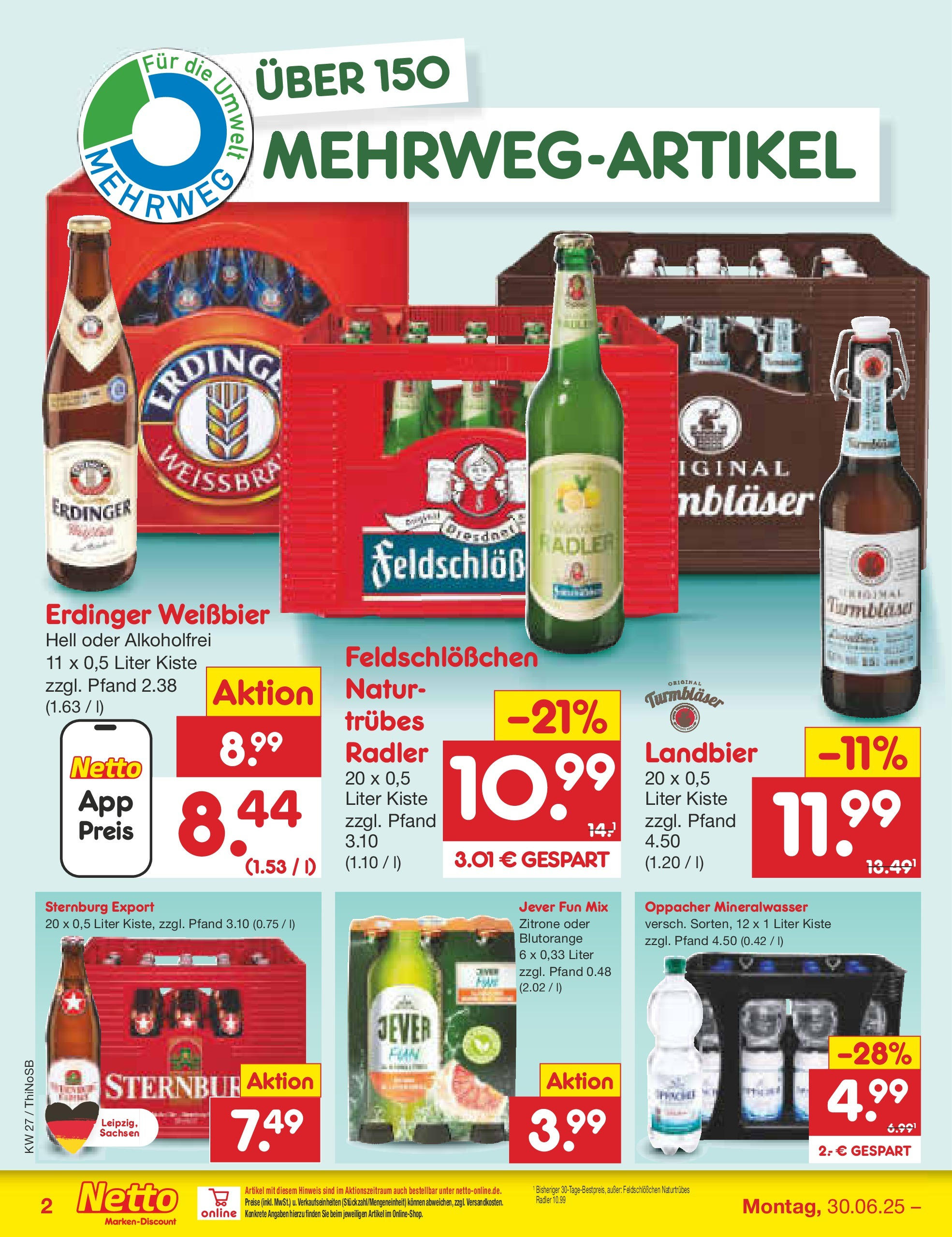 Netto Marken-Discount prospekt Spremberg (ab 29.06.2025) » Angebote | Seite: 30 | Produkte: Weißbier, Mineralwasser, Radler, Zitrone Netto Marken-Discount prospekt Spremberg (ab 29.06.2025) » Angebote | Seite: 30 | Produkte: Weißbier, Mineralwasser, Radler, Zitrone