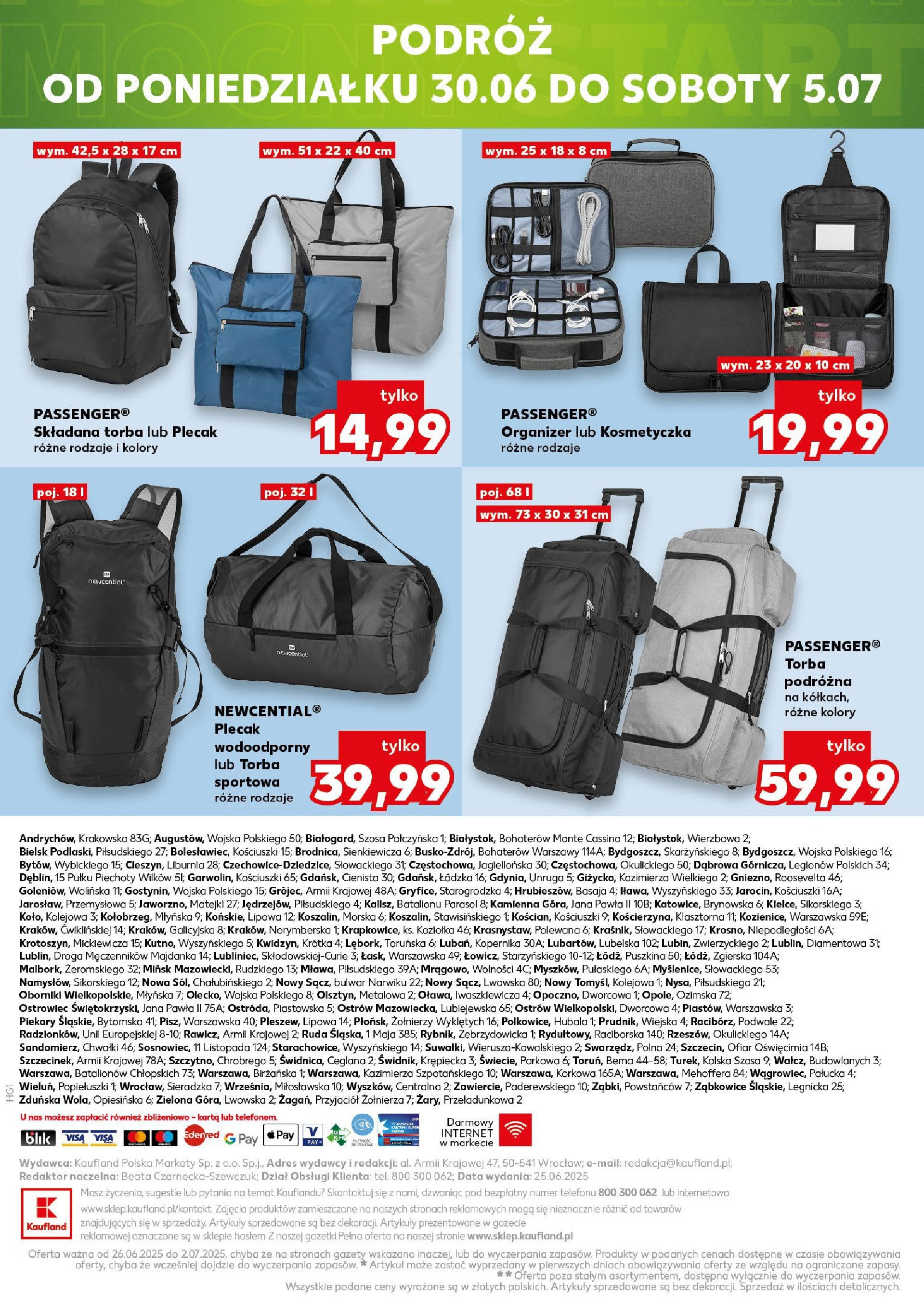 Kaufland gazetka - Mega okazje od 26.06.2025 - od jutra PDF | Strona: 20 | Produkty: Karta, Torba podróżna, Parasol, Torba sportowa