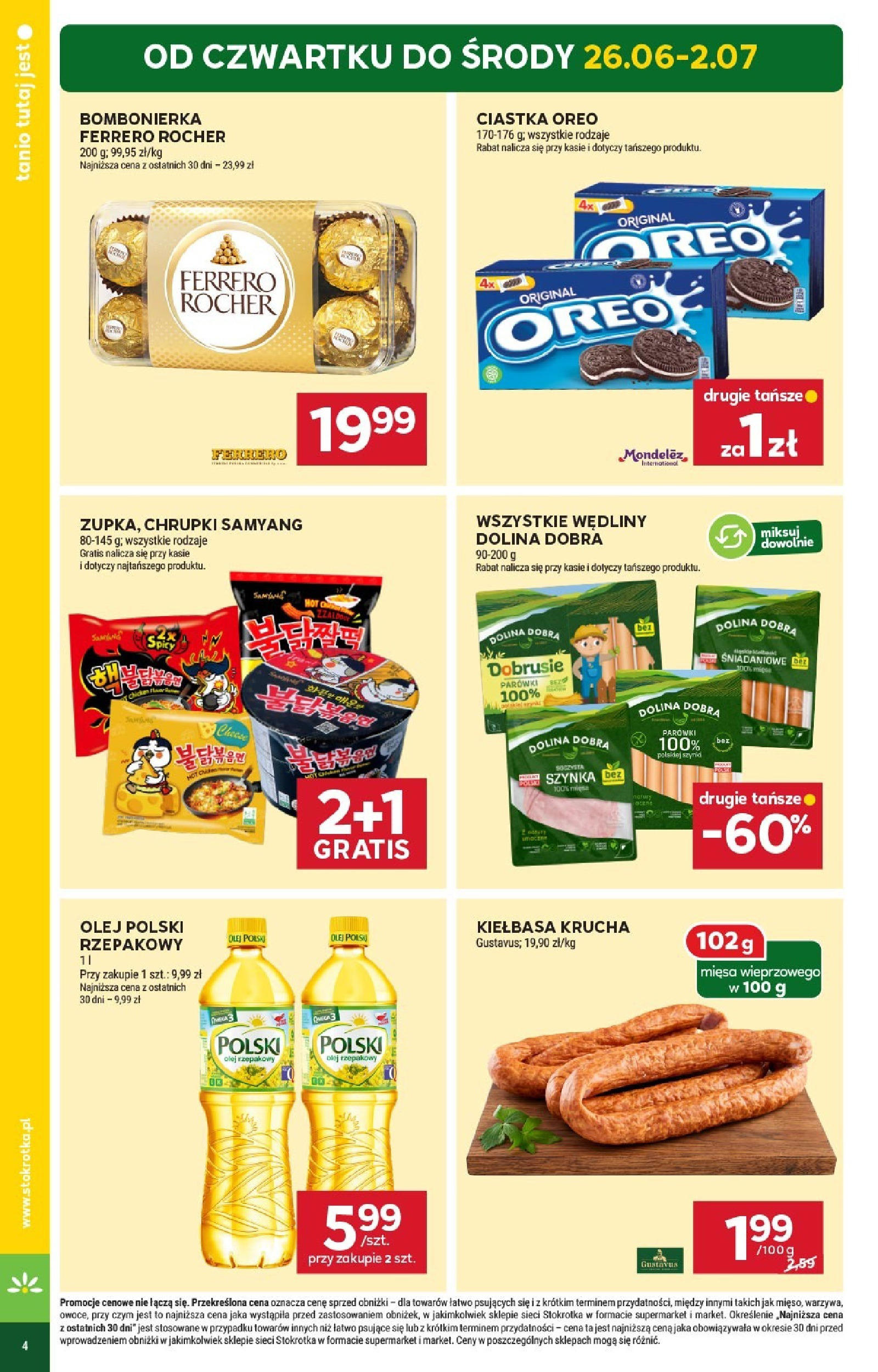 Stokrotka Gazetka 26.06.2025 - Promocje online | Strona: 4 | Produkty: Kiełbasa, Stokrotka, Wędliny, Ferrero rocher