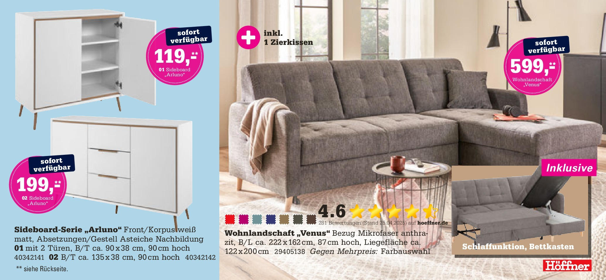 Höffner - Höffner: Möbelangebote (ab 24.06.2025) zum Blättern | Seite: 7 | Produkte: Sideboard, Wohnlandschaft
