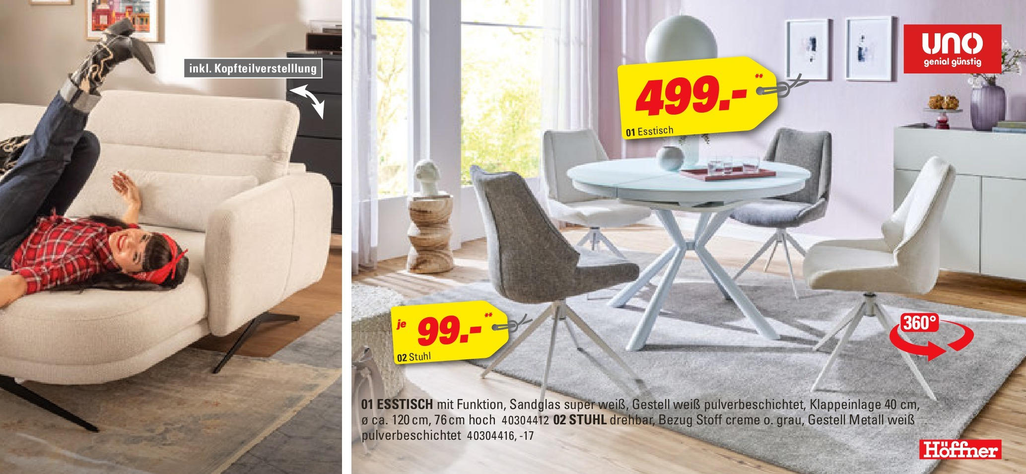 Höffner - Höffner: Möbelangebote (ab 24.06.2025) zum Blättern | Seite: 9 | Produkte: Esstisch, Stuhl, Creme