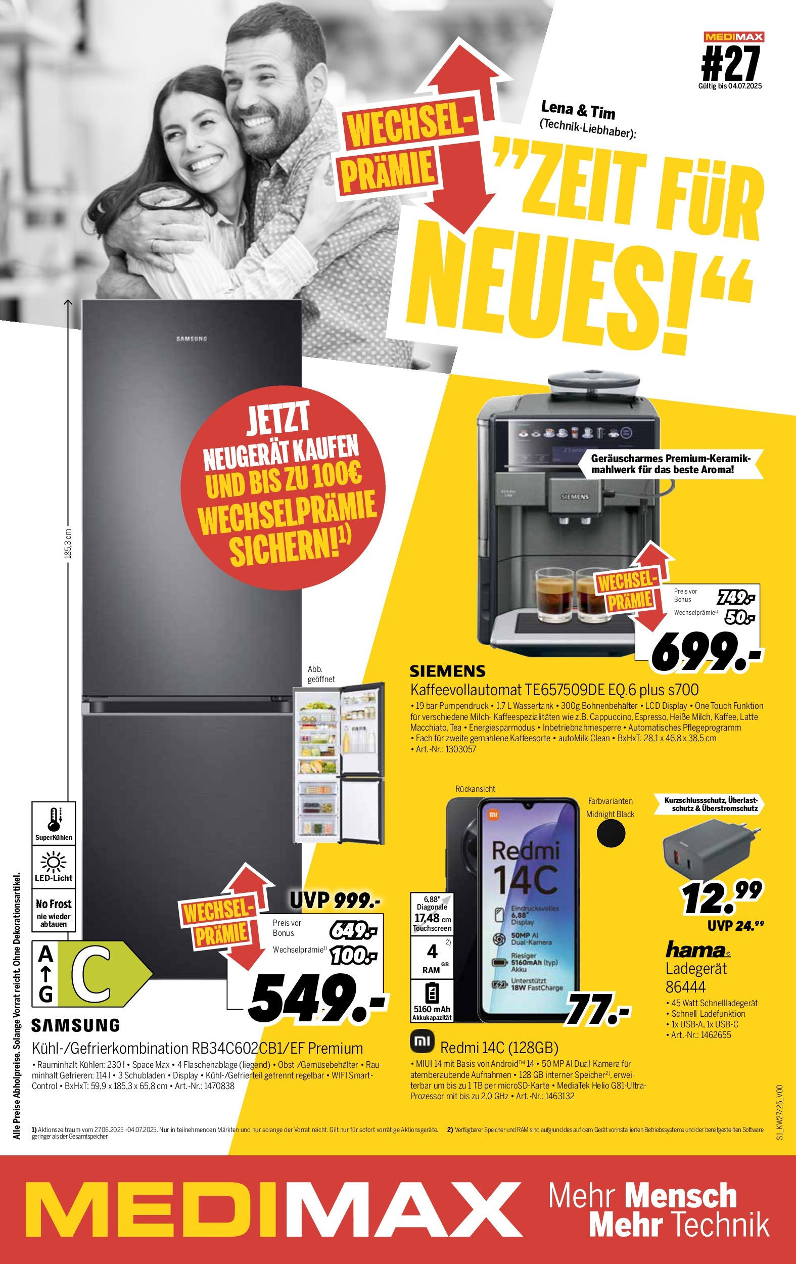 Medimax - MEDIMAX: Aktuelle Angebote (ab 26.06.2025) zum Blättern | Seite: 1 | Produkte: Siemens, Milch, Kaffeevollautomat, Ladegerät