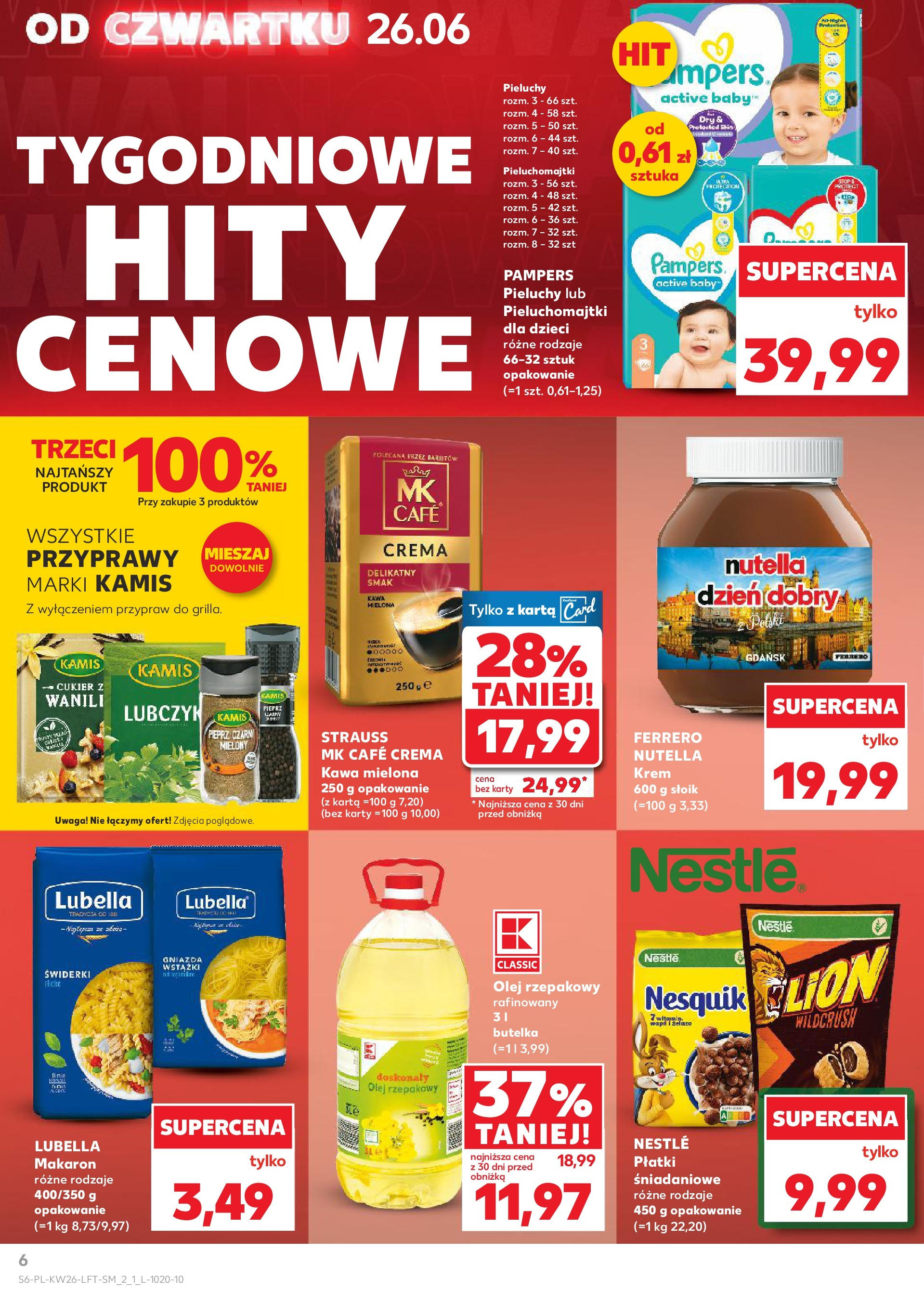 Kaufland gazetka od 26.06.2025 - od jutra PDF | Strona: 6 | Produkty: Olej rzepakowy, Nutella, Przyprawy, Cukier