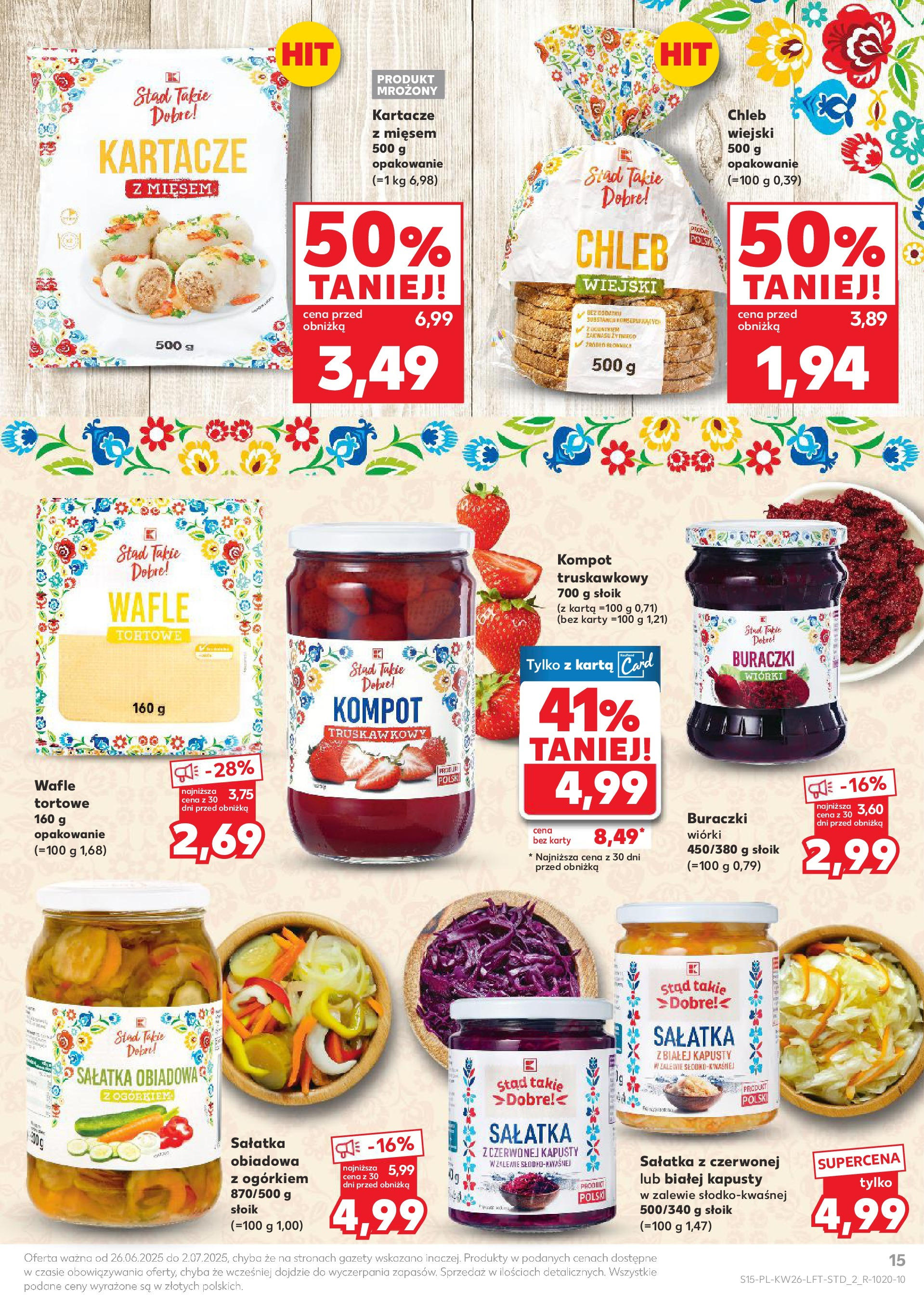 Kaufland gazetka od 26.06.2025 - od jutra PDF | Strona: 15 | Produkty: Karta, Wafle, Chleb, Sałatka