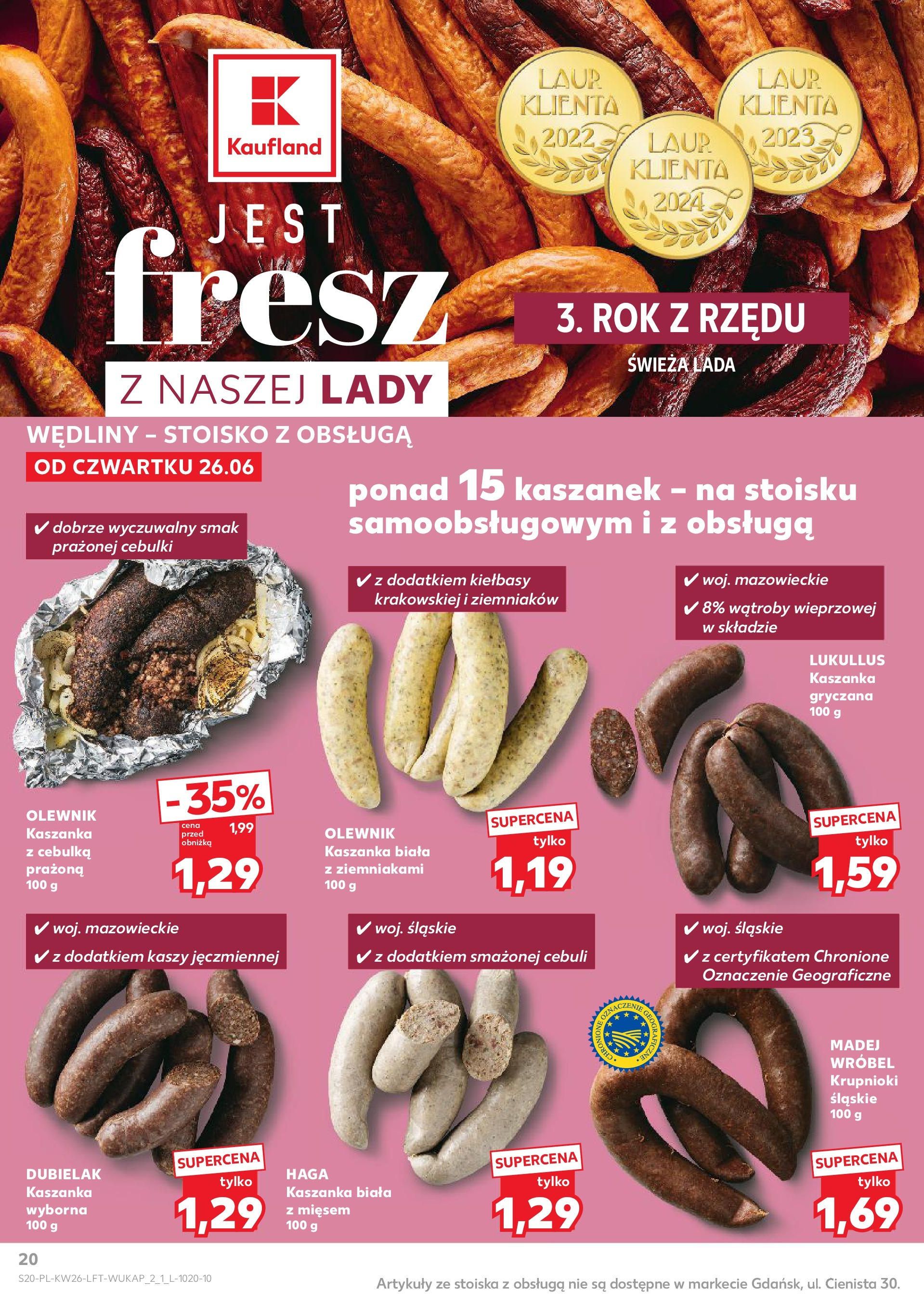 Kaufland gazetka od 26.06.2025 - od jutra PDF | Strona: 20 | Produkty: Kaszanka, Cebulka prażona, Wędliny