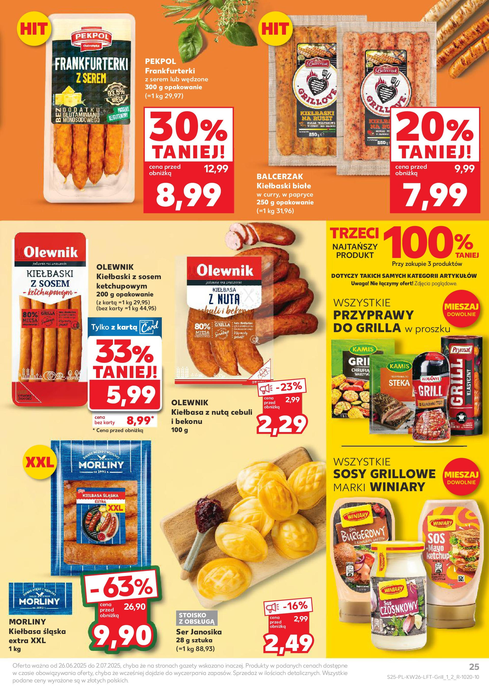 Kaufland gazetka od 26.06.2025 - od jutra PDF | Strona: 25 | Produkty: Karta, Bekon, Frankfurterki, Kiełbasa śląska