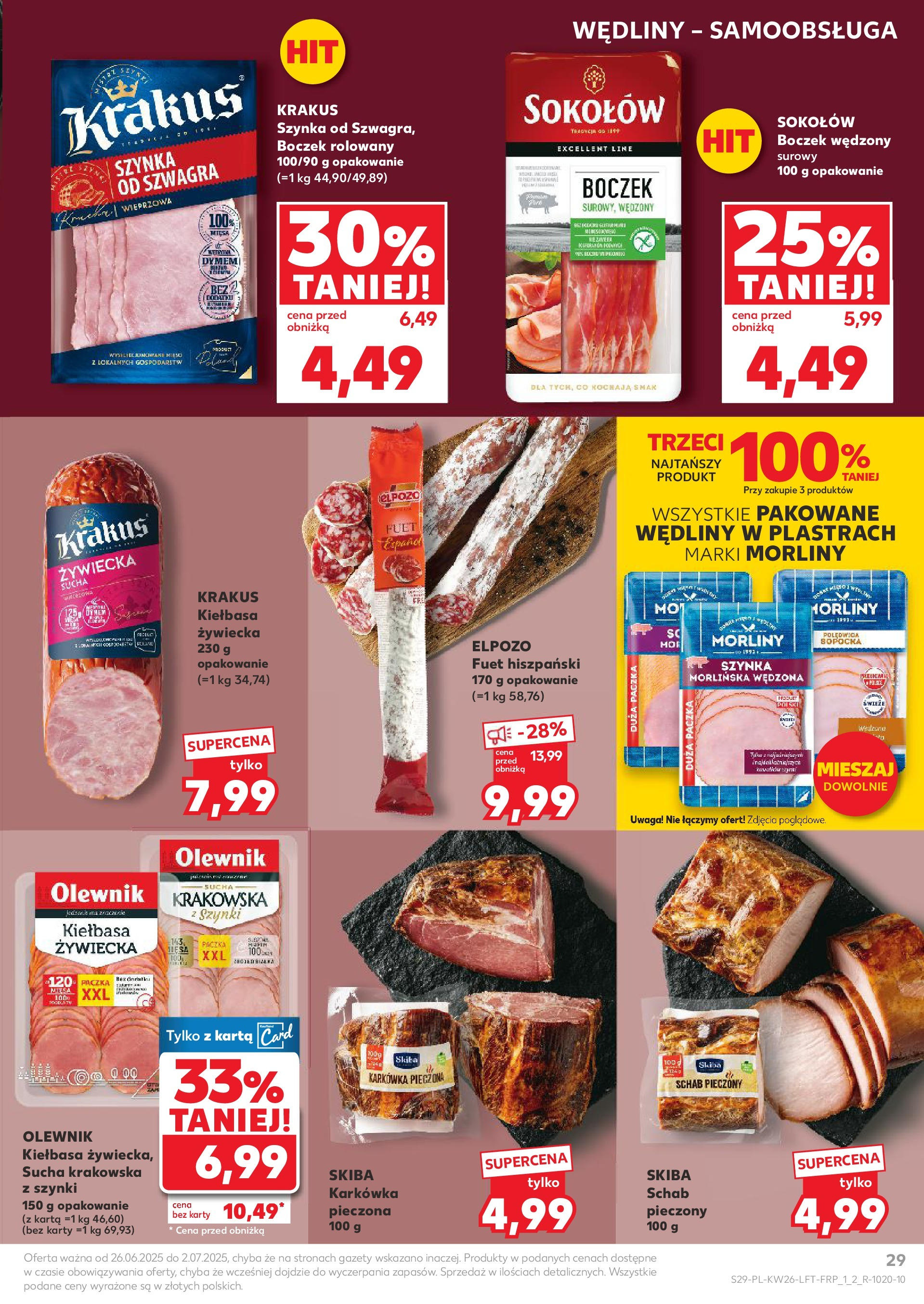 Kaufland gazetka od 26.06.2025 - od jutra PDF | Strona: 29 | Produkty: Karta, Karkówka, Boczek wędzony, Boczek