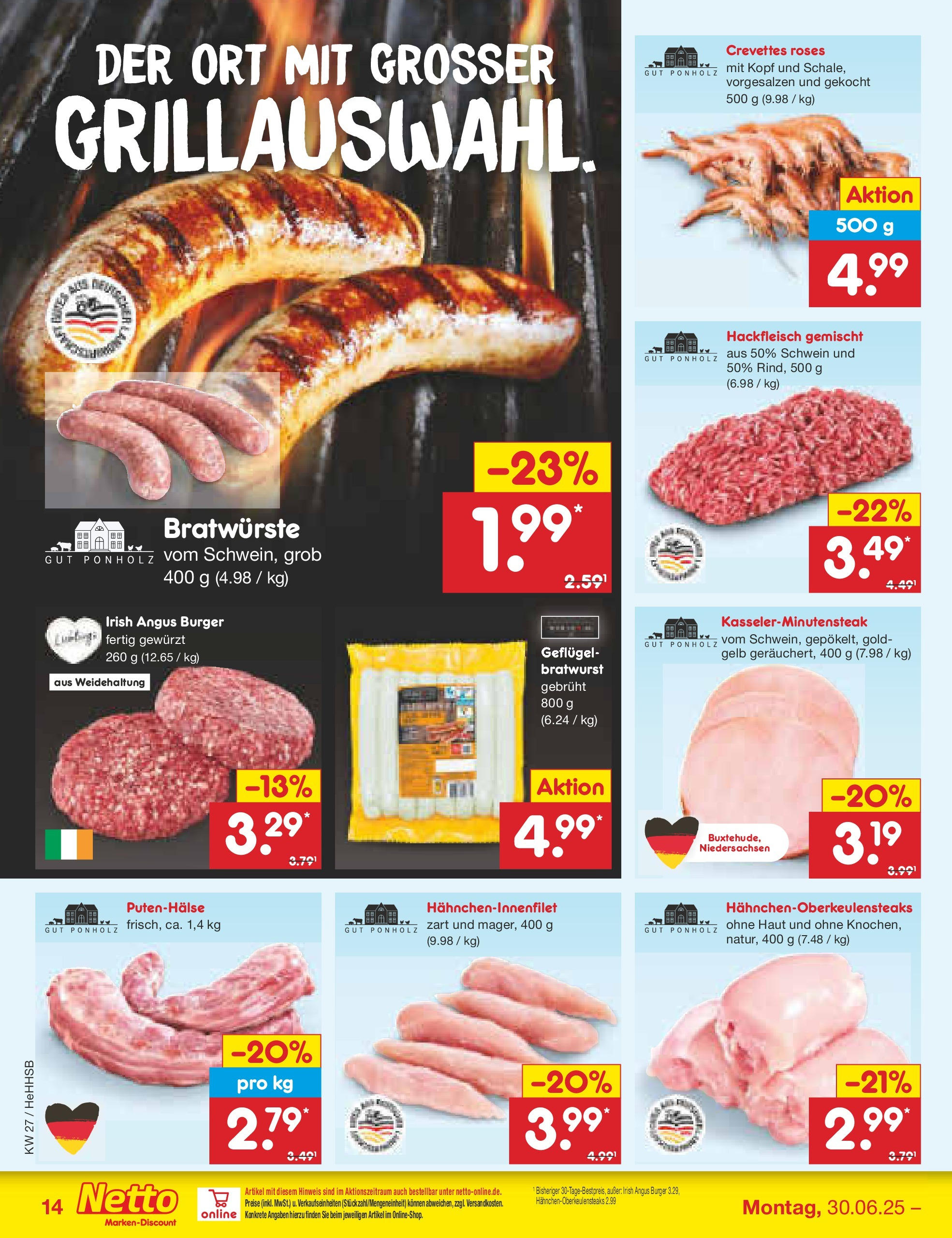 Netto Marken-Discount prospekt Hamburg	 (ab 29.06.2025) » Angebote | Seite: 16 | Produkte: Bratwurst, Burger, Steak, Hackfleisch