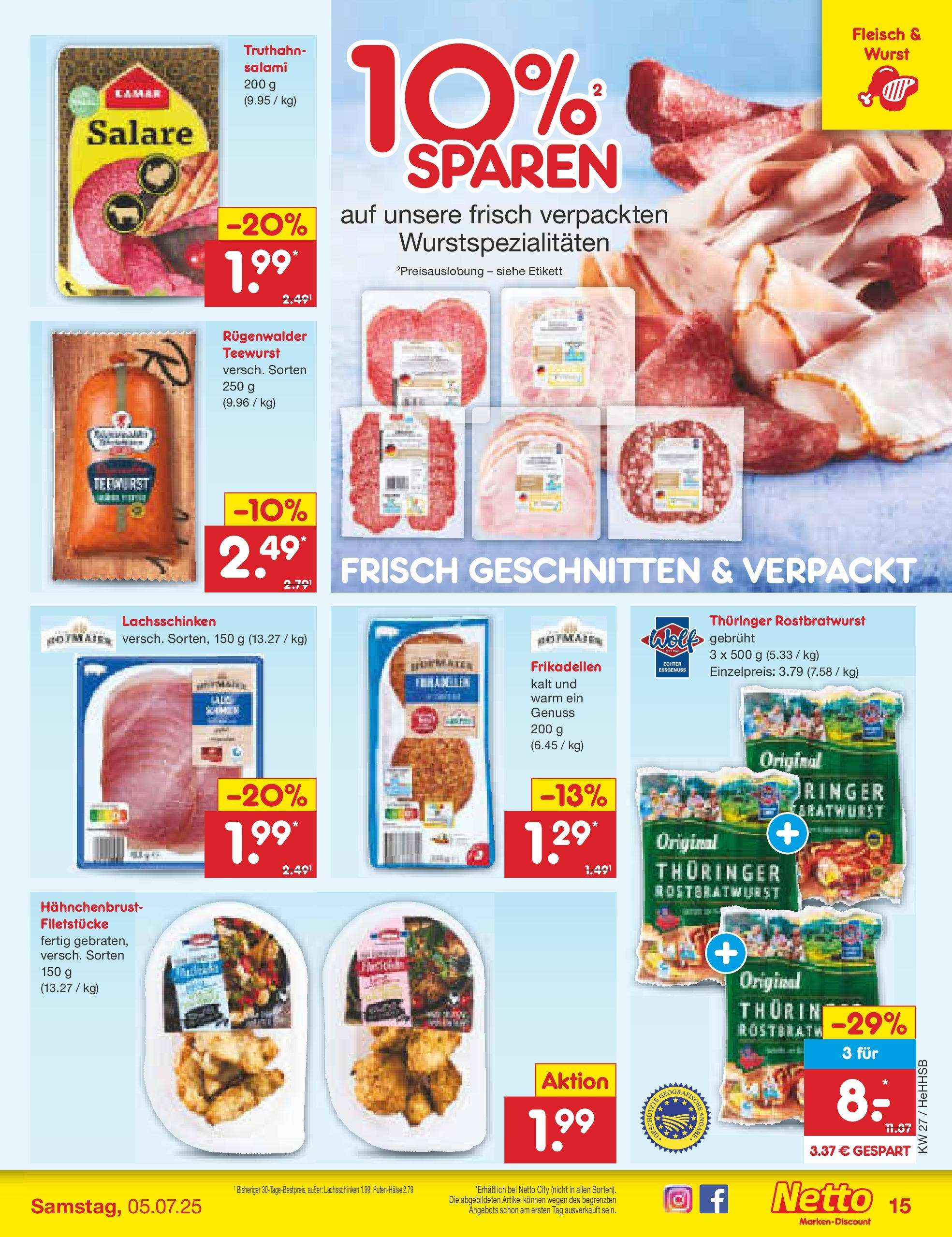Netto Marken-Discount prospekt Hamburg	 (ab 29.06.2025) » Angebote | Seite: 17 | Produkte: Bratwurst, Wurst, Salami, Fleisch