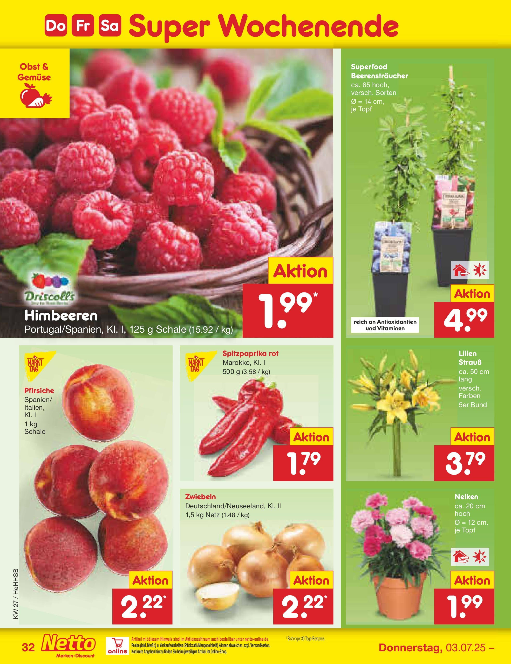 Netto Marken-Discount prospekt Hamburg	 (ab 29.06.2025) » Angebote | Seite: 52 | Produkte: Himbeeren, Zwiebeln, Gemüse, Obst