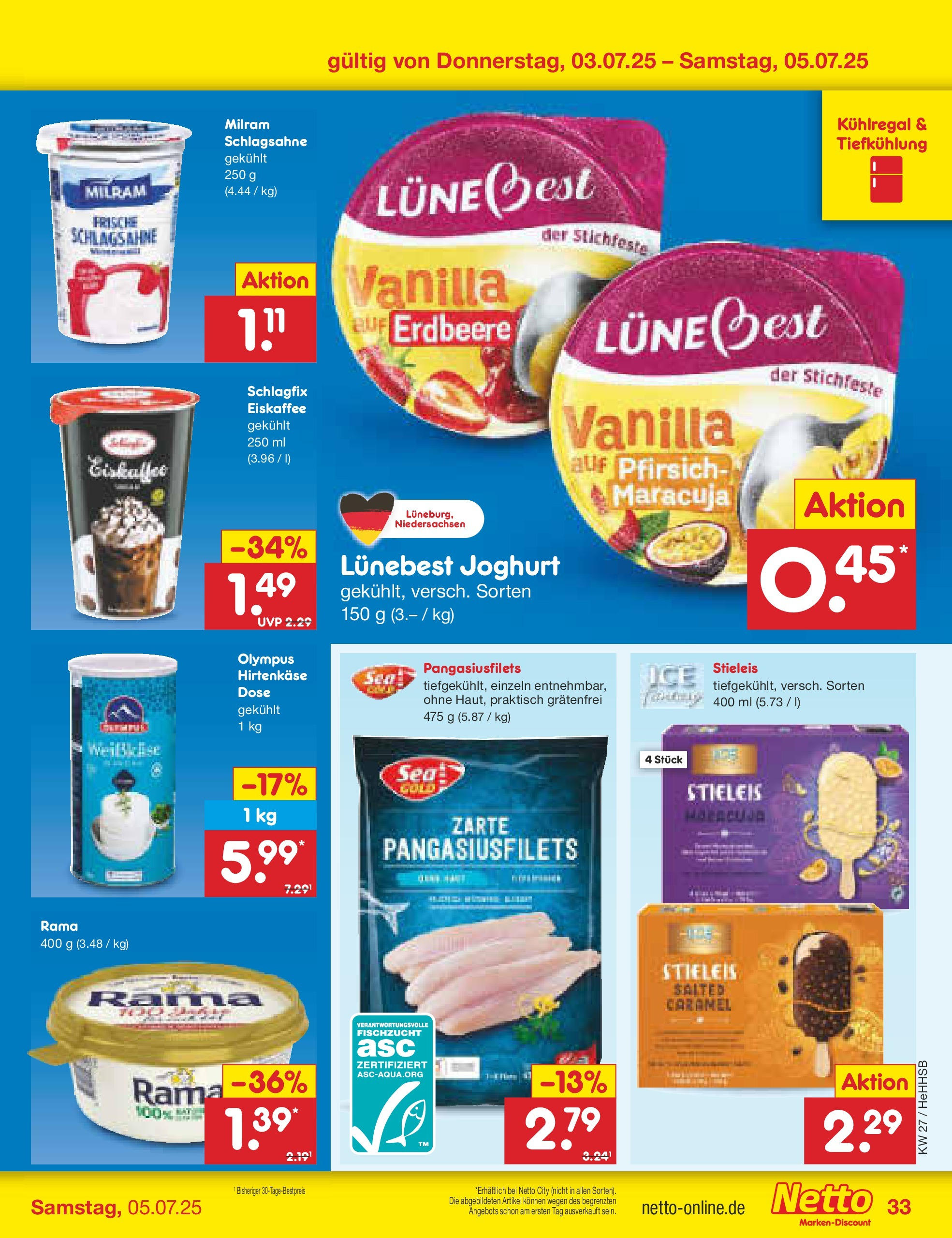 Netto Marken-Discount prospekt Hamburg	 (ab 29.06.2025) » Angebote | Seite: 53 | Produkte: Rama, Schlagsahne, Feta, Milram
